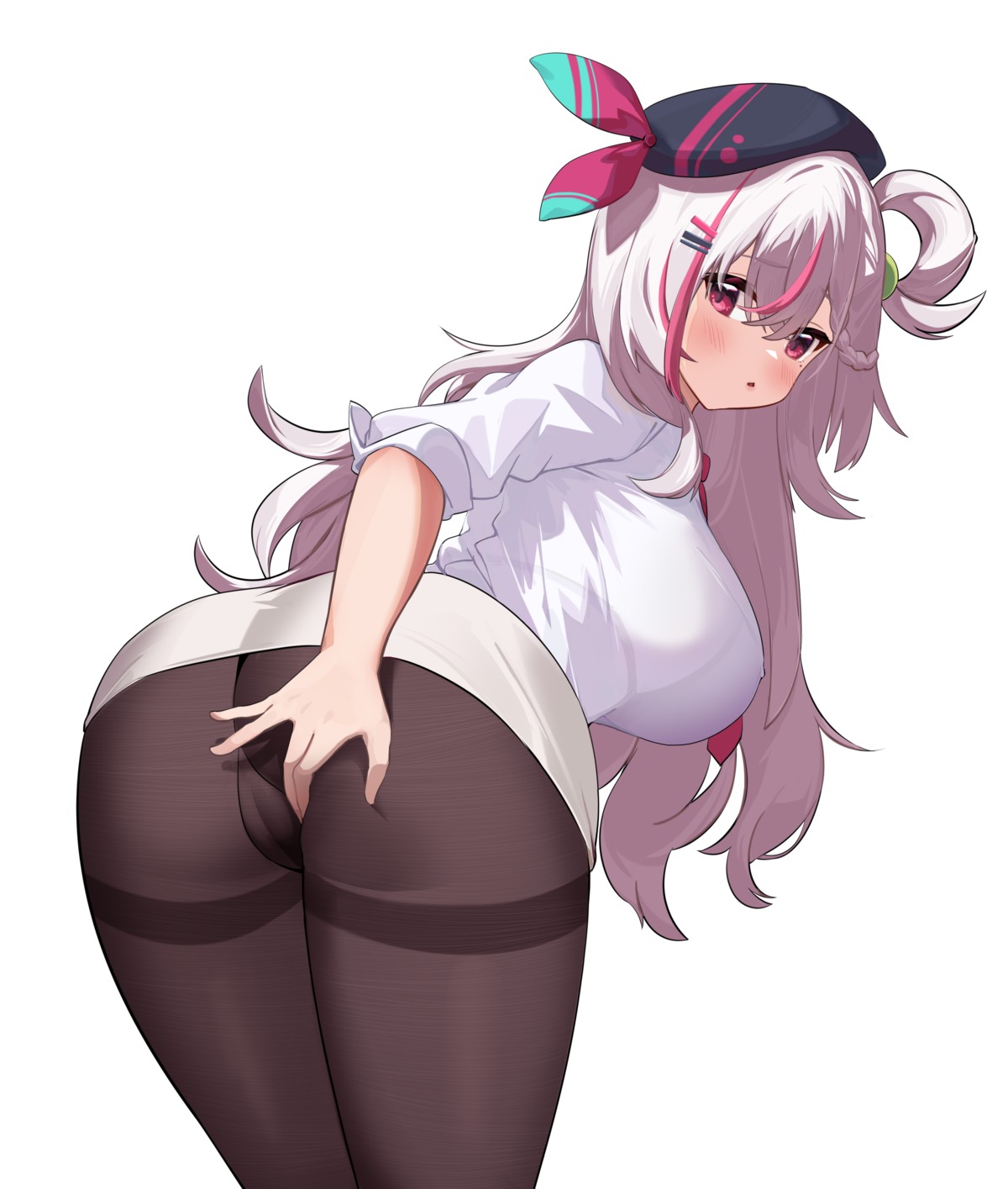 ass ass_grab bra cameltoe indie_virtual_youtuber meion_(vtuber) pantyhose see_through shuibo skirt_lift