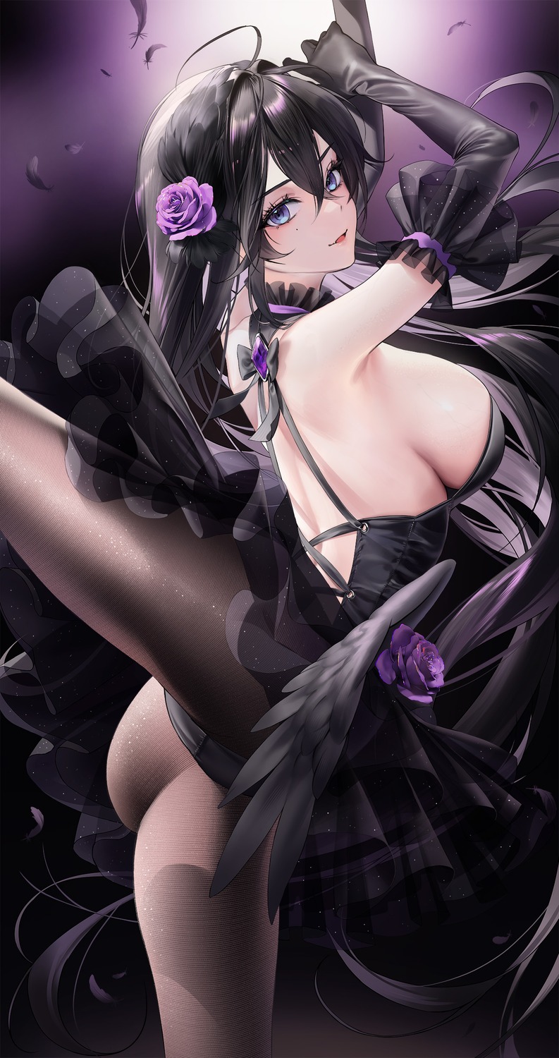 ass dress goddess_of_victory:_nikke harran_(nikke) leotard no_bra pantyhose skirt_lift wings yoya