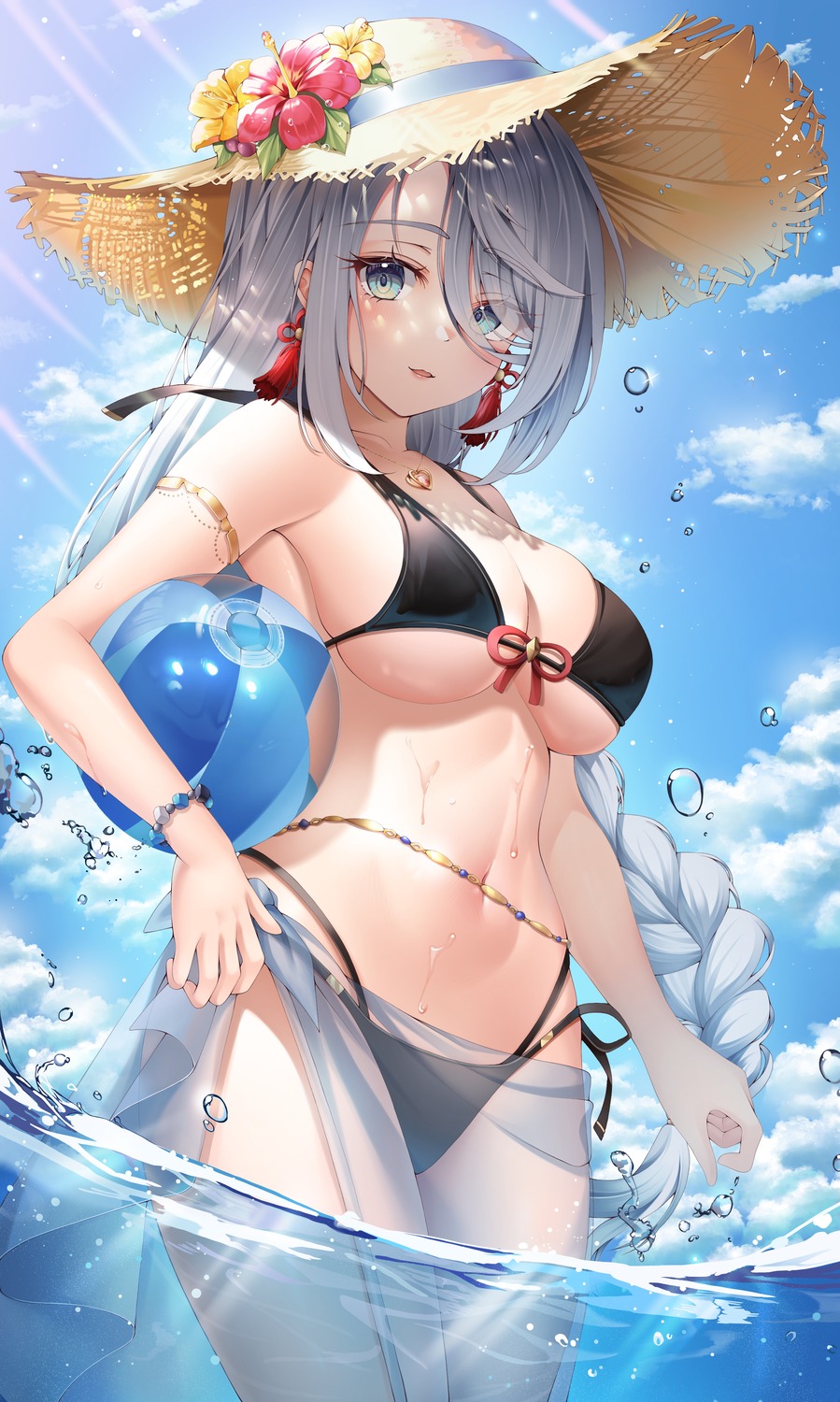 bikini genshin_impact see_through shenhe ssong2 swimsuits wet