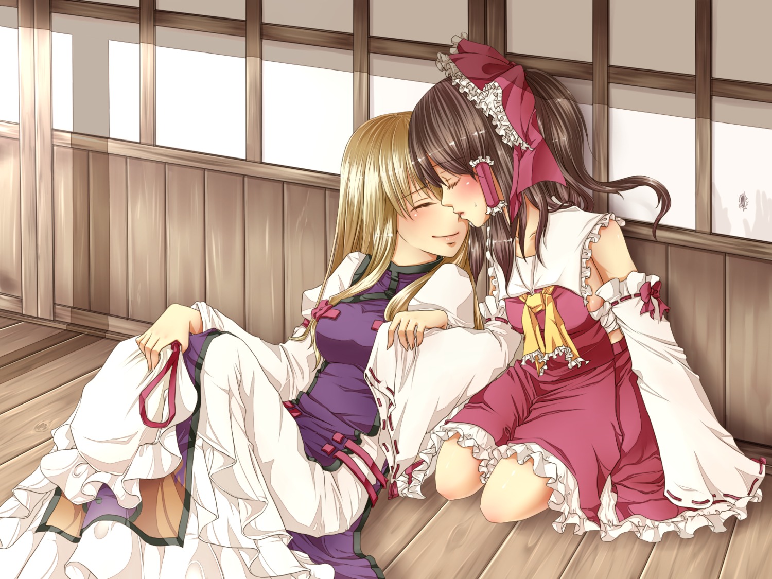 hakurei_reimu kuroya_lily touhou wallpaper yakumo_yukari yuri