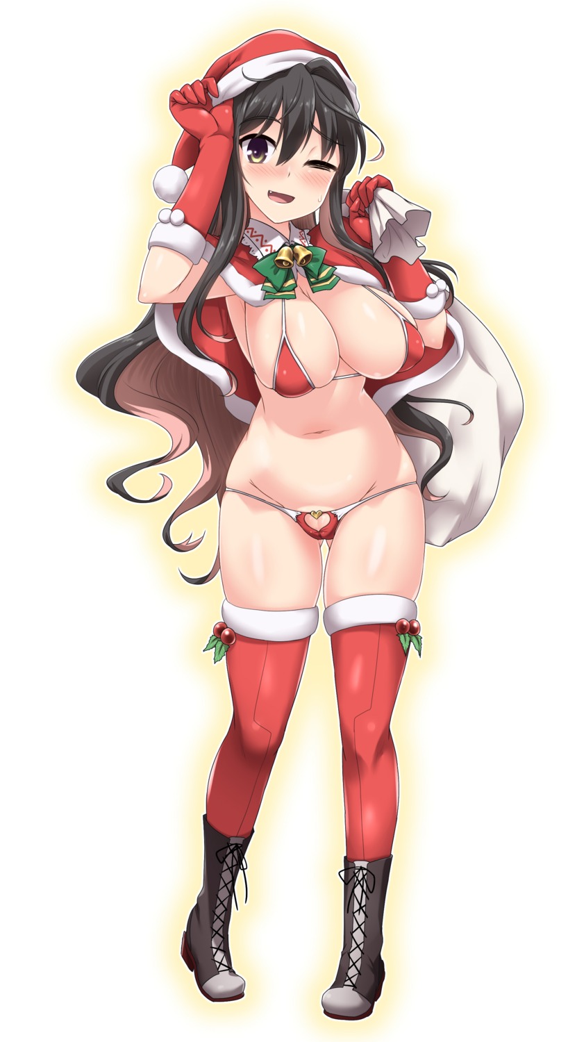 bikini cameltoe christmas erect_nipples heels kantai_collection naganami_(kancolle) swimsuits thighhighs yoshi_tama