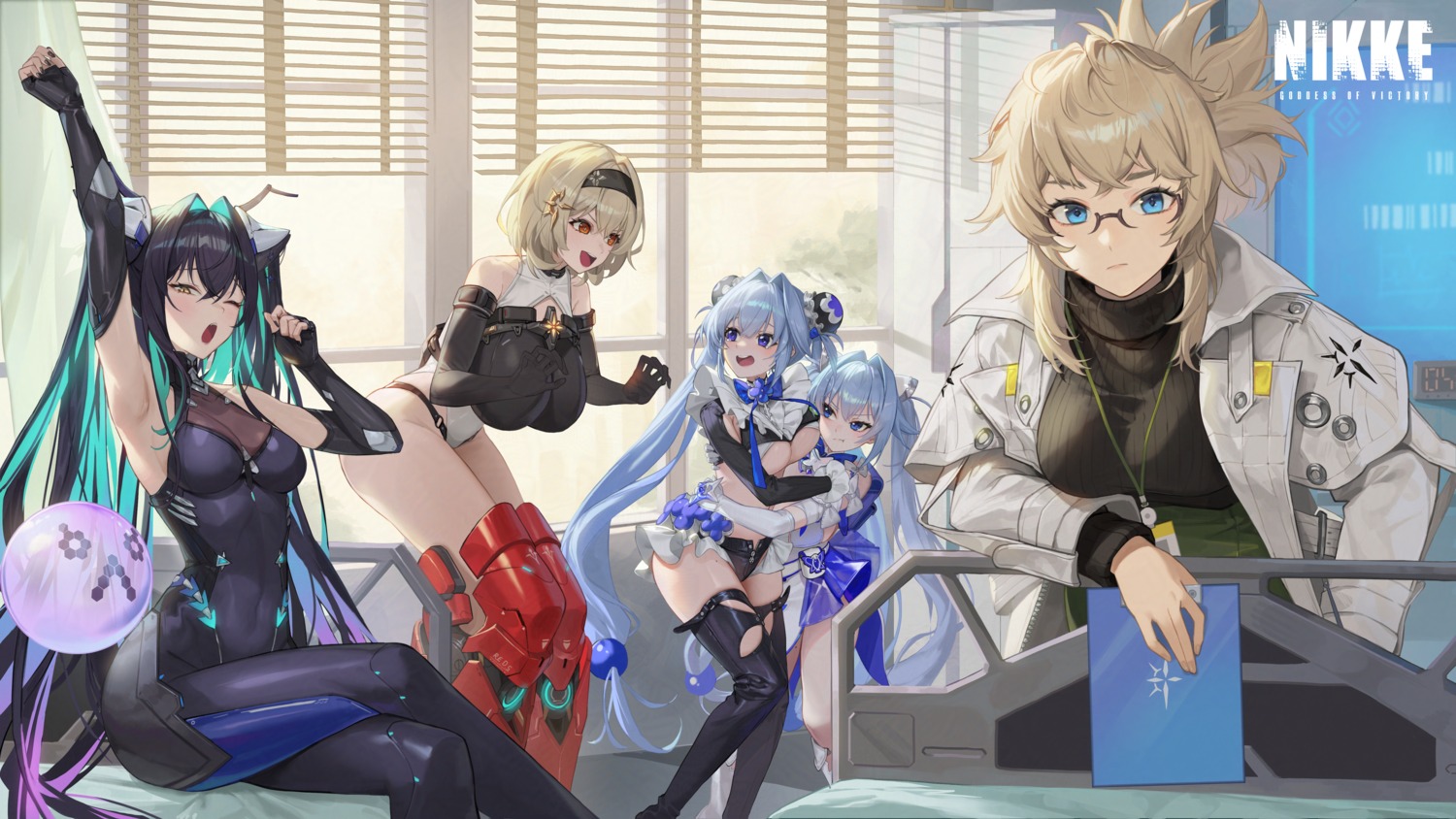 abe bodysuit f.k_(hs225kr) garter gretel_(nikke) hansel_(nikke) leotard little_mermaid_(nikke) megane nikke_the_goddess_of_victory no_bra red_shoes see_through sweater thighhighs