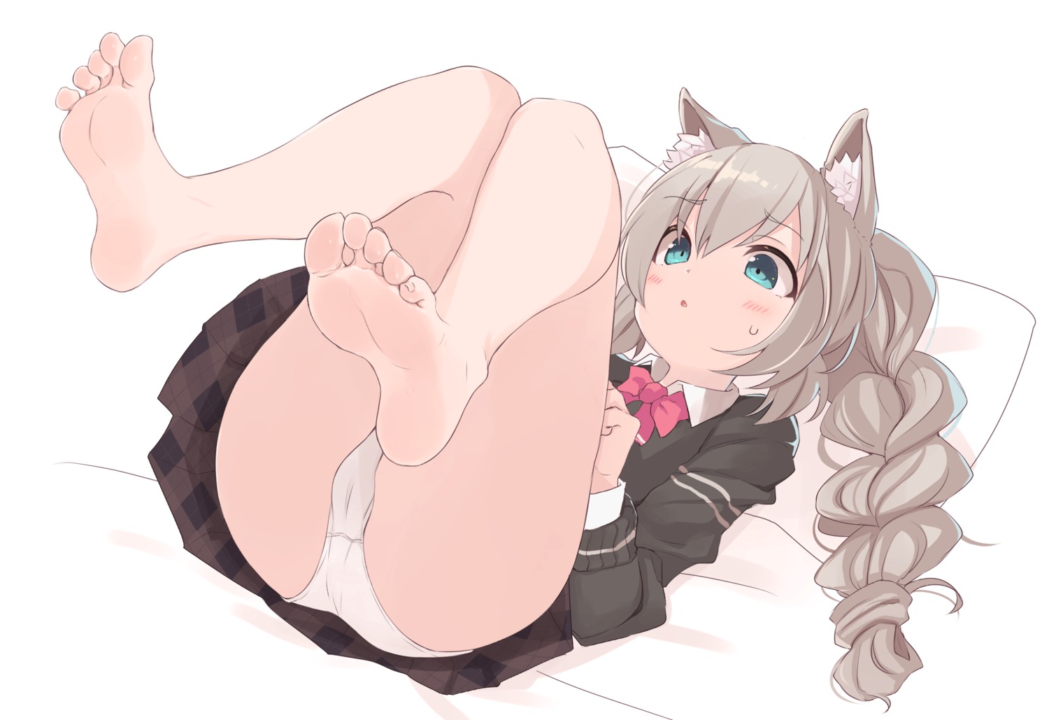 animal_ears cameltoe feet kahlua_(artist) pantsu seifuku skirt_lift sweater