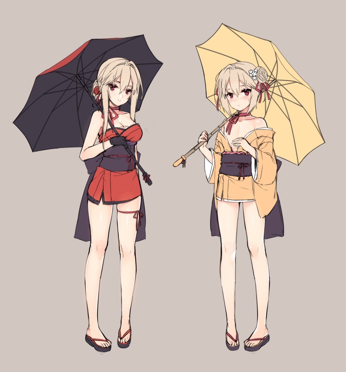 cleavage japanese_clothes kuronell open_shirt trap umbrella