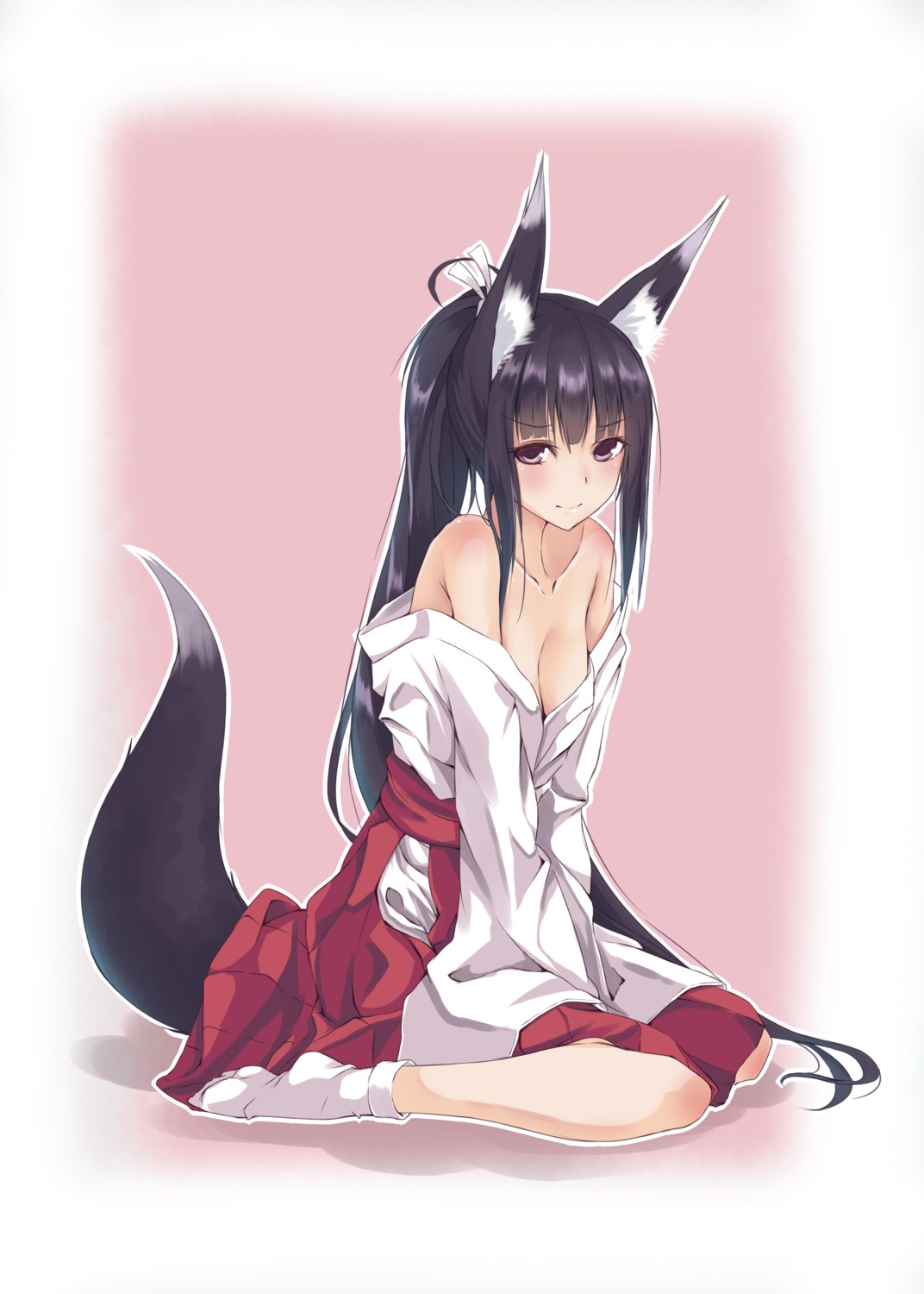 animal_ears cleavage kitsune miko second_heaven tail