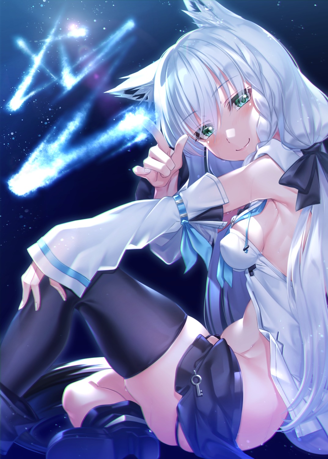 animal_ears erect_nipples garter heels hololive hololive_gamers ken_ill kitsune no_bra nopan shirakami_fubuki tail thighhighs