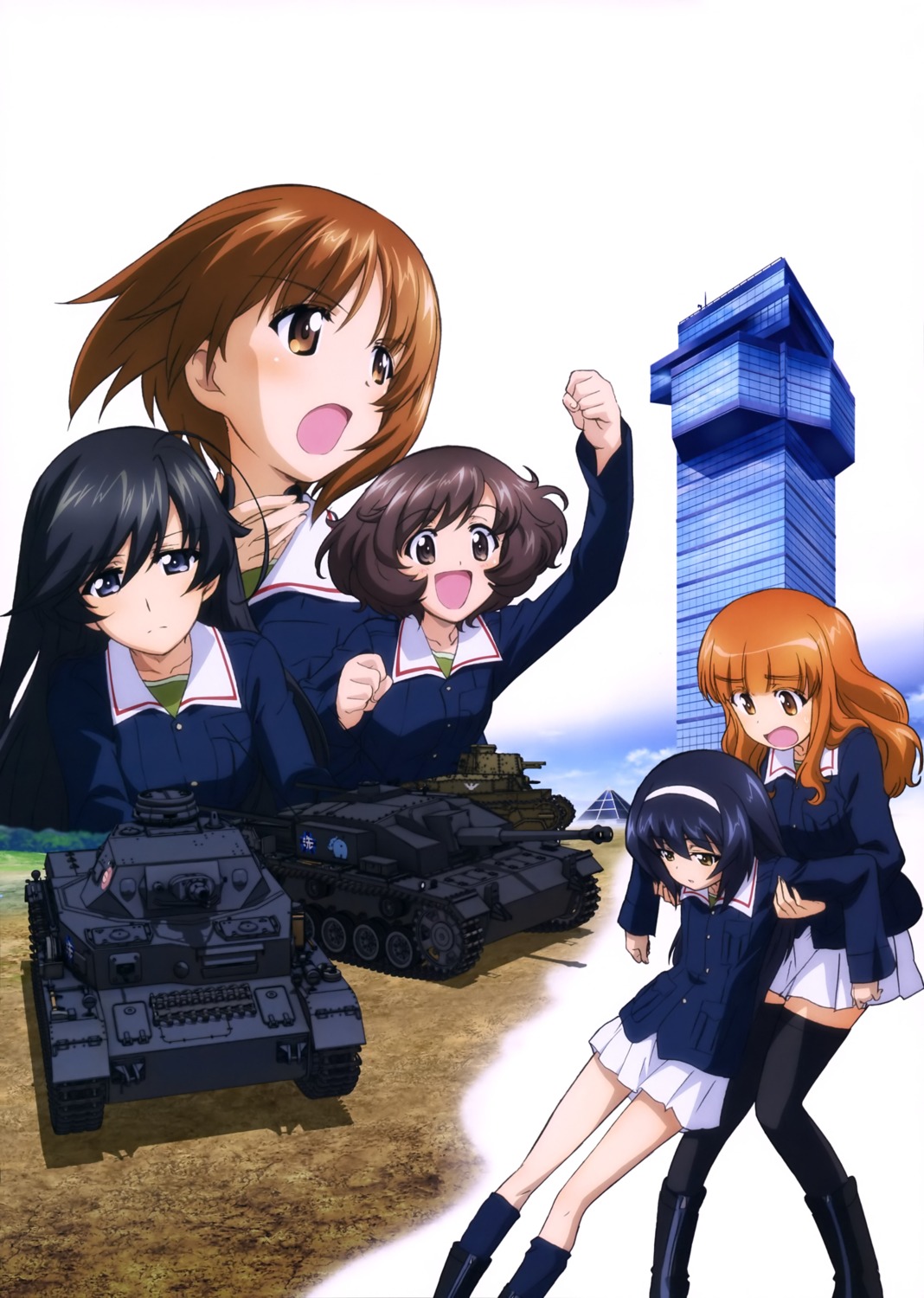 akiyama_yukari girls_und_panzer isuzu_hana nishizumi_miho reizei_mako takebe_saori thighhighs uniform