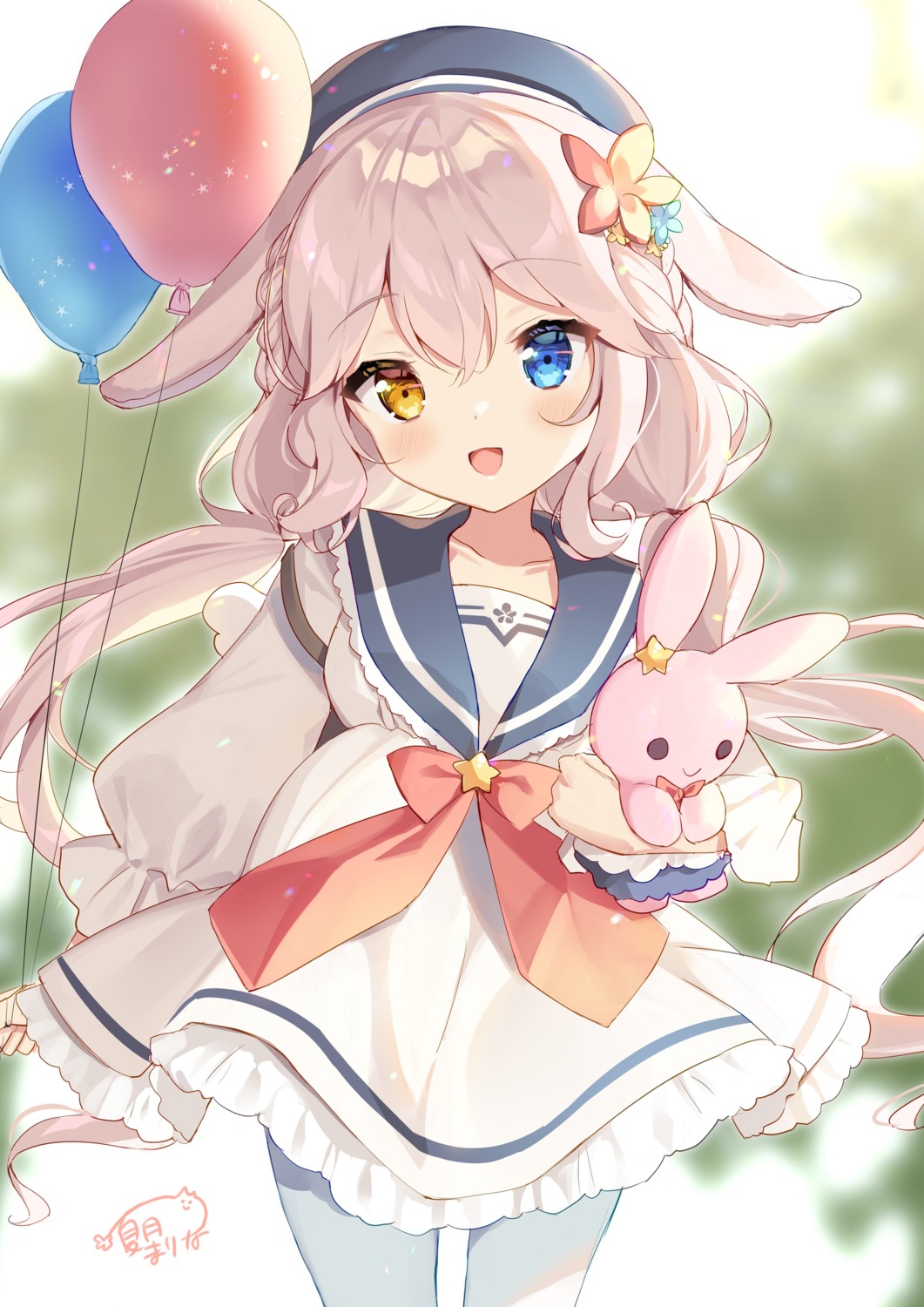 animal_ears bunny_ears heterochromia natsuki_marina pantyhose seifuku skirt_lift