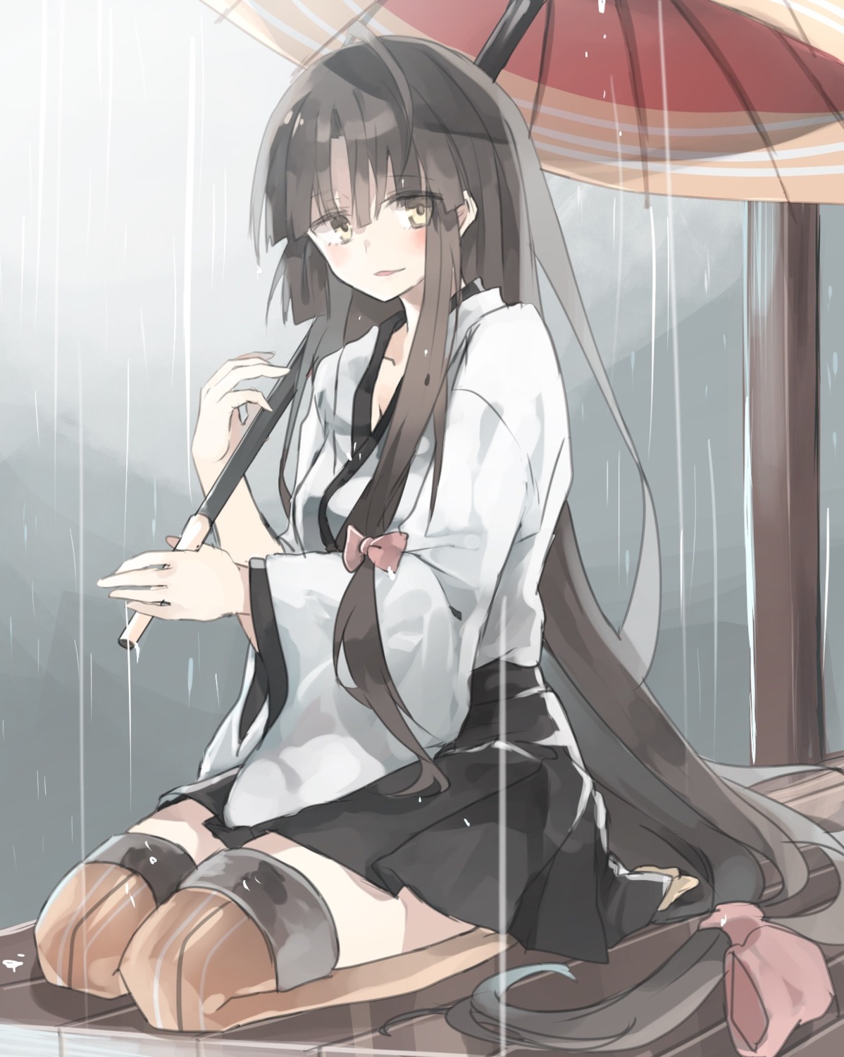 chibirisu japanese_clothes kantai_collection shouhou_(kancolle) thighhighs umbrella