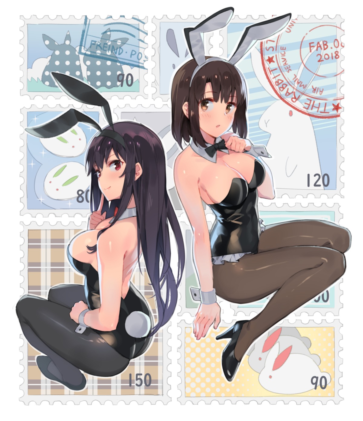 animal_ears artist_revision ass bunny_ears bunny_girl cleavage ddal heels kasumigaoka_utaha katou_megumi pantyhose saenai_heroine_no_sodatekata tail