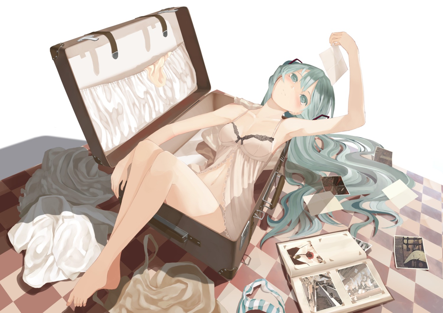 cleavage dress feet hatsune_miku lingerie pantsu shimapan throtem vocaloid