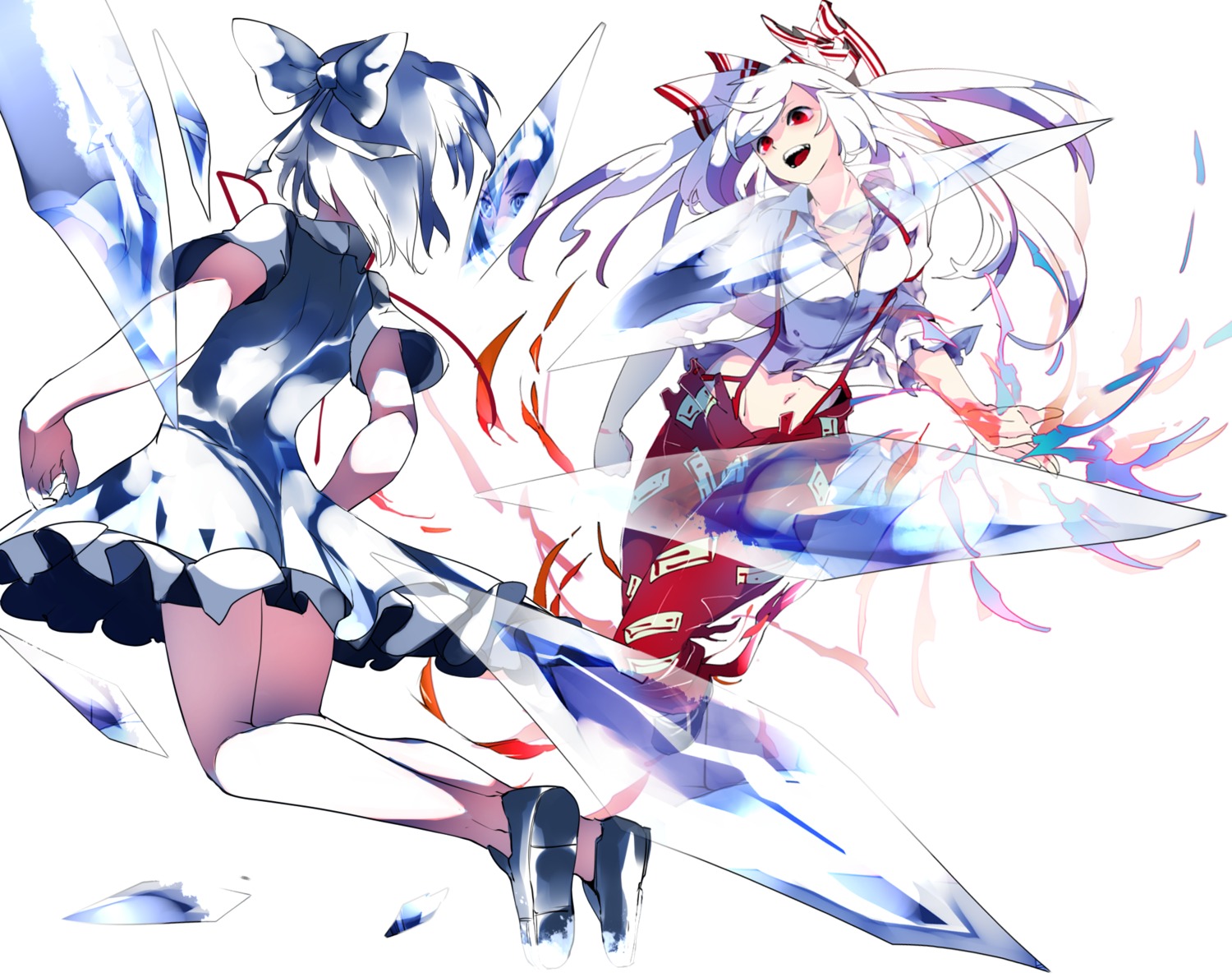 cirno dress fujiwara_no_mokou ikurauni touhou wings