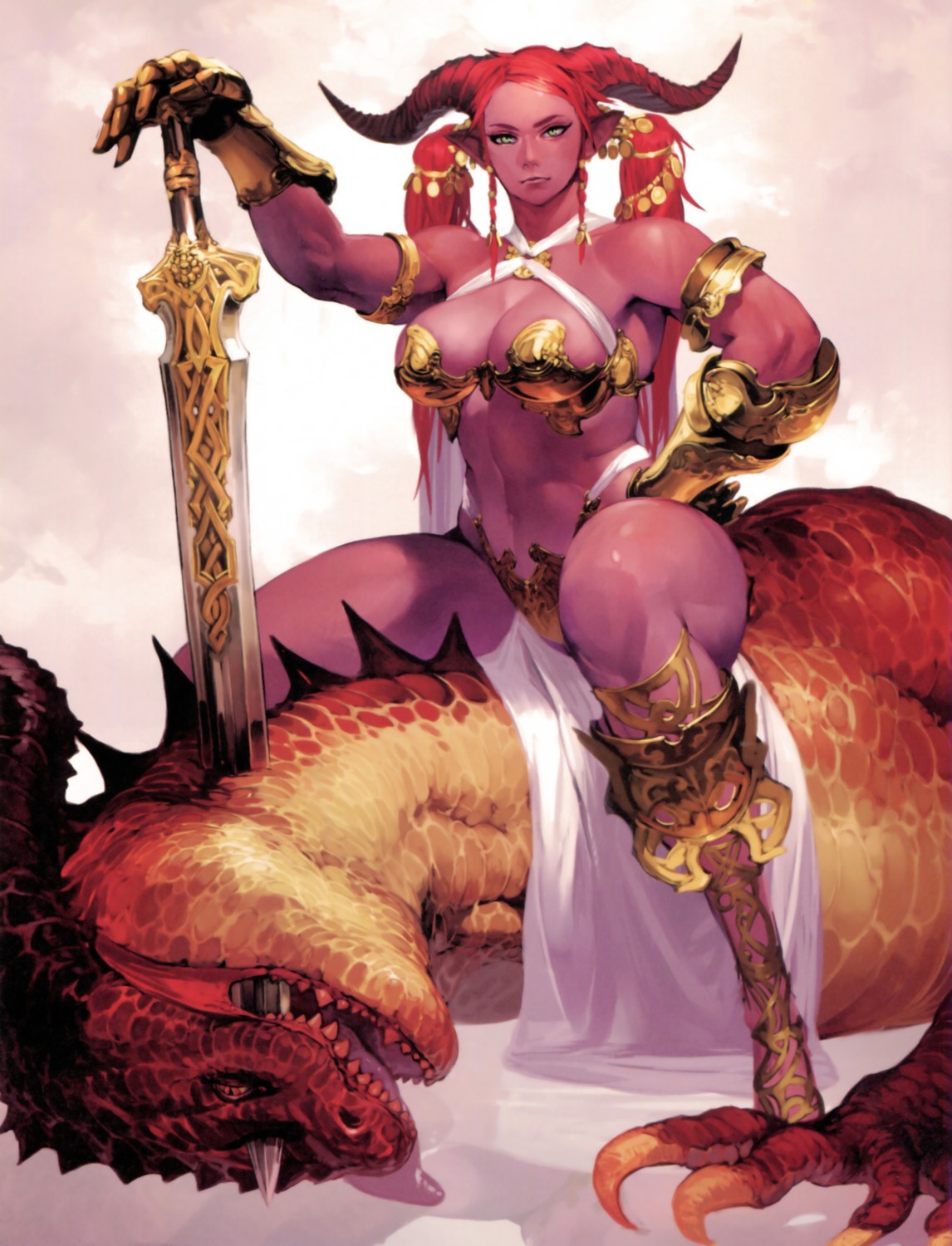armor bikini_armor cleavage horns monster pointy_ears possible_duplicate sword takayama_toshiaki