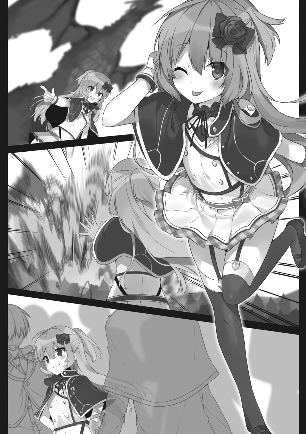 celica_arfonia heels mishima_kurone monochrome monster rokudenashi_majutsu_koushi_to_akashic_record rokudenashi_majutsu_koushi_to_memory_record seifuku stockings thighhighs