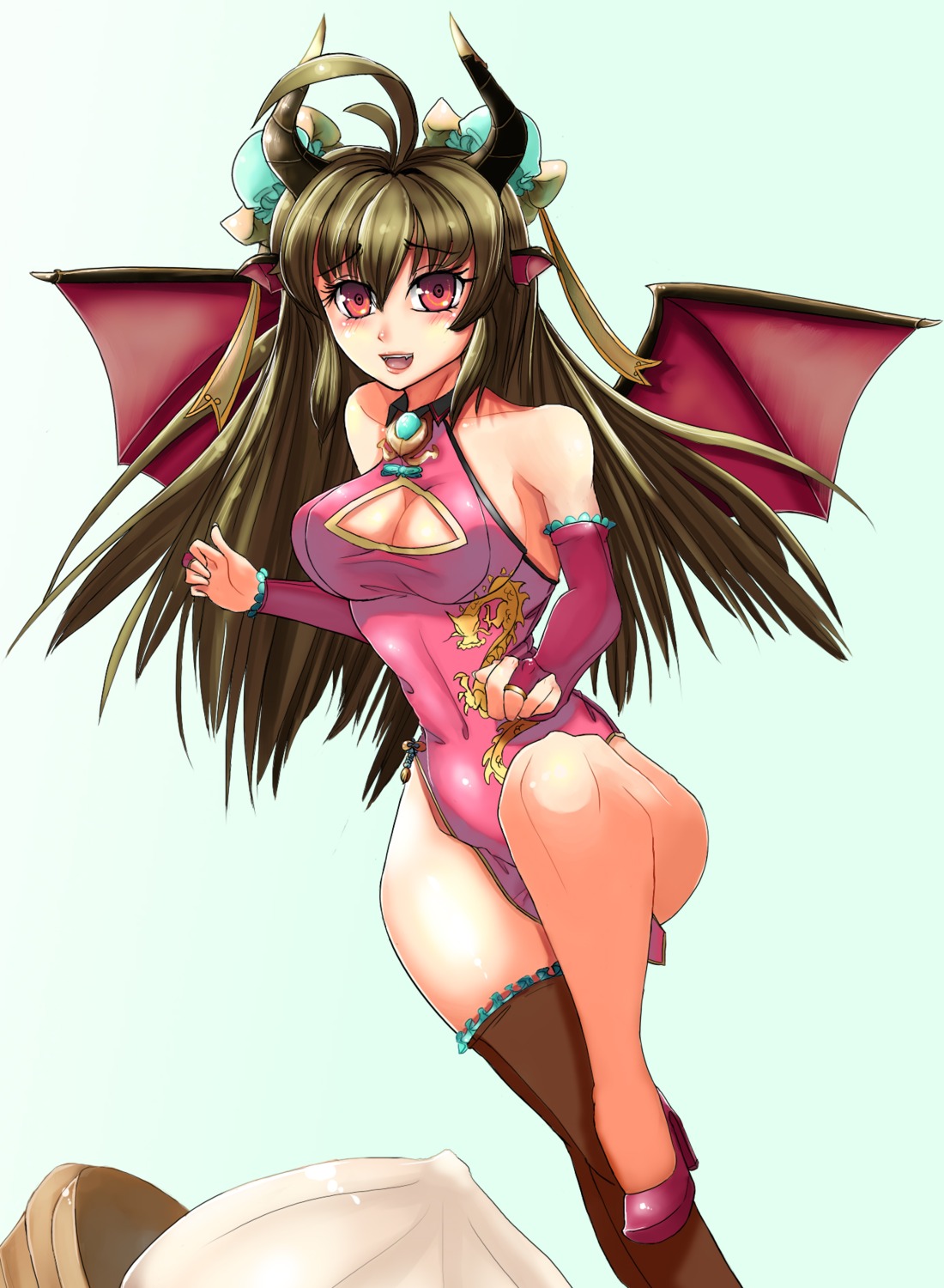 chinadress cleavage heels horns no_bra soccer_spirits thighhighs wings