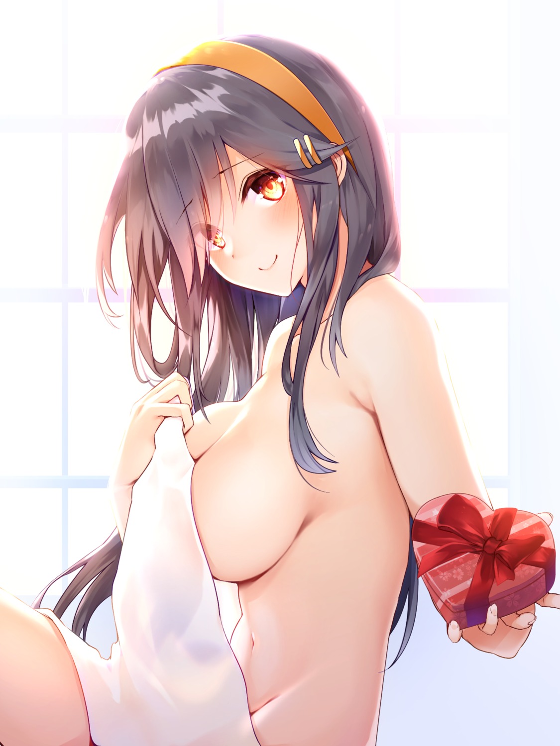 breast_hold haruna_(kancolle) kantai_collection naked towel tsukui_kachou valentine