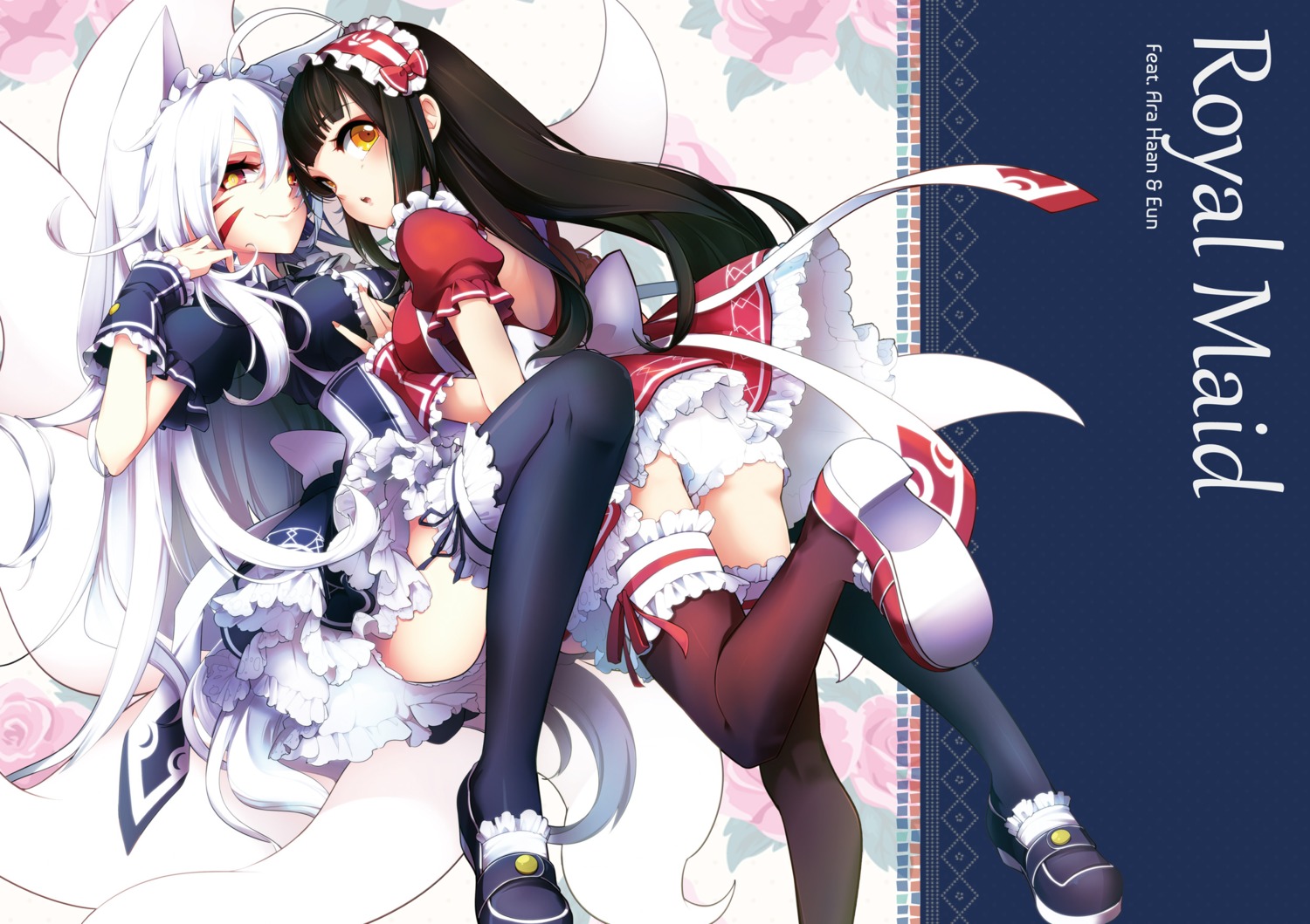 animal_ears ara_haan bloomers elsword garter kitsune kuroshio_maki maid skirt_lift stockings tail thighhighs