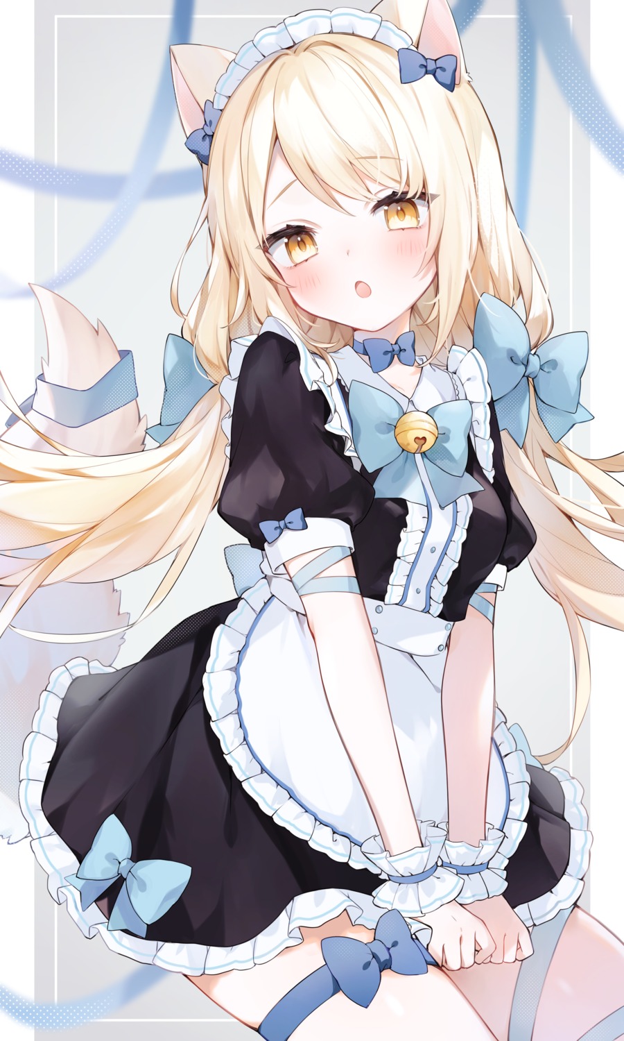 animal_ears cream_(kkyuang) garter maid nekomimi re_oekaki tail waitress