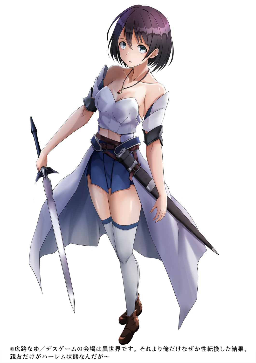 armor cleavage neko_penguin sword thighhighs