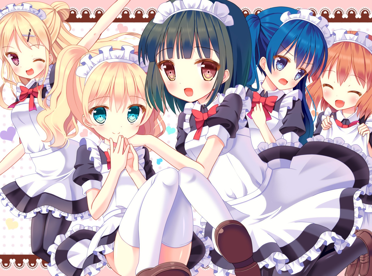 alice_cartelet hazakura_satsuki inokuma_youko kin'iro_mosaic komichi_aya kujou_karen maid nopan oomiya_shinobu pantyhose thighhighs