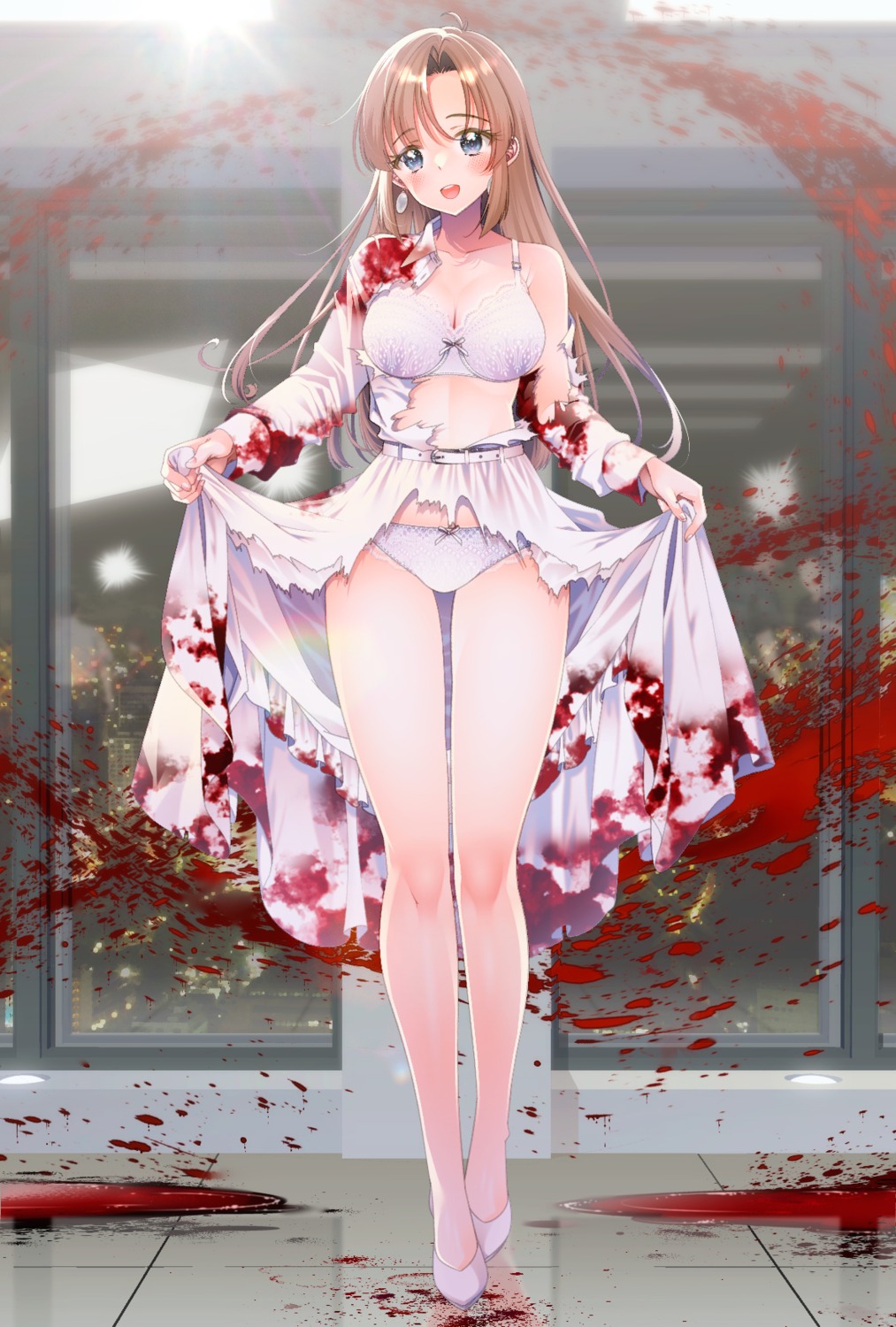 blood bra dress macarony pantsu skirt_lift torn_clothes