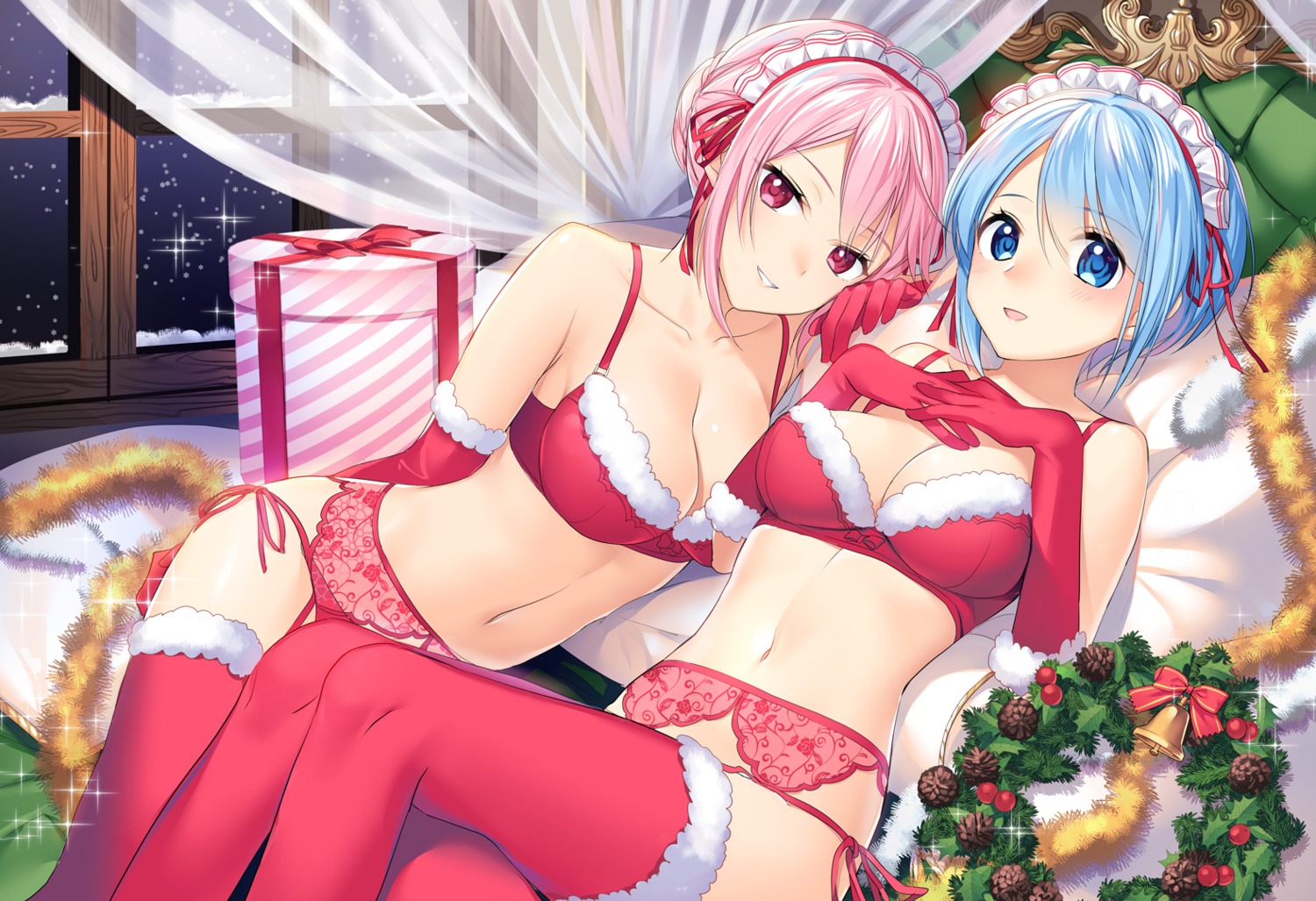 bra chokyosyojo christmas cleavage garter_belt kagamino_mochiko maid_no_yuki-san_no_super_koibito_time pantsu stockings string_panties thighhighs