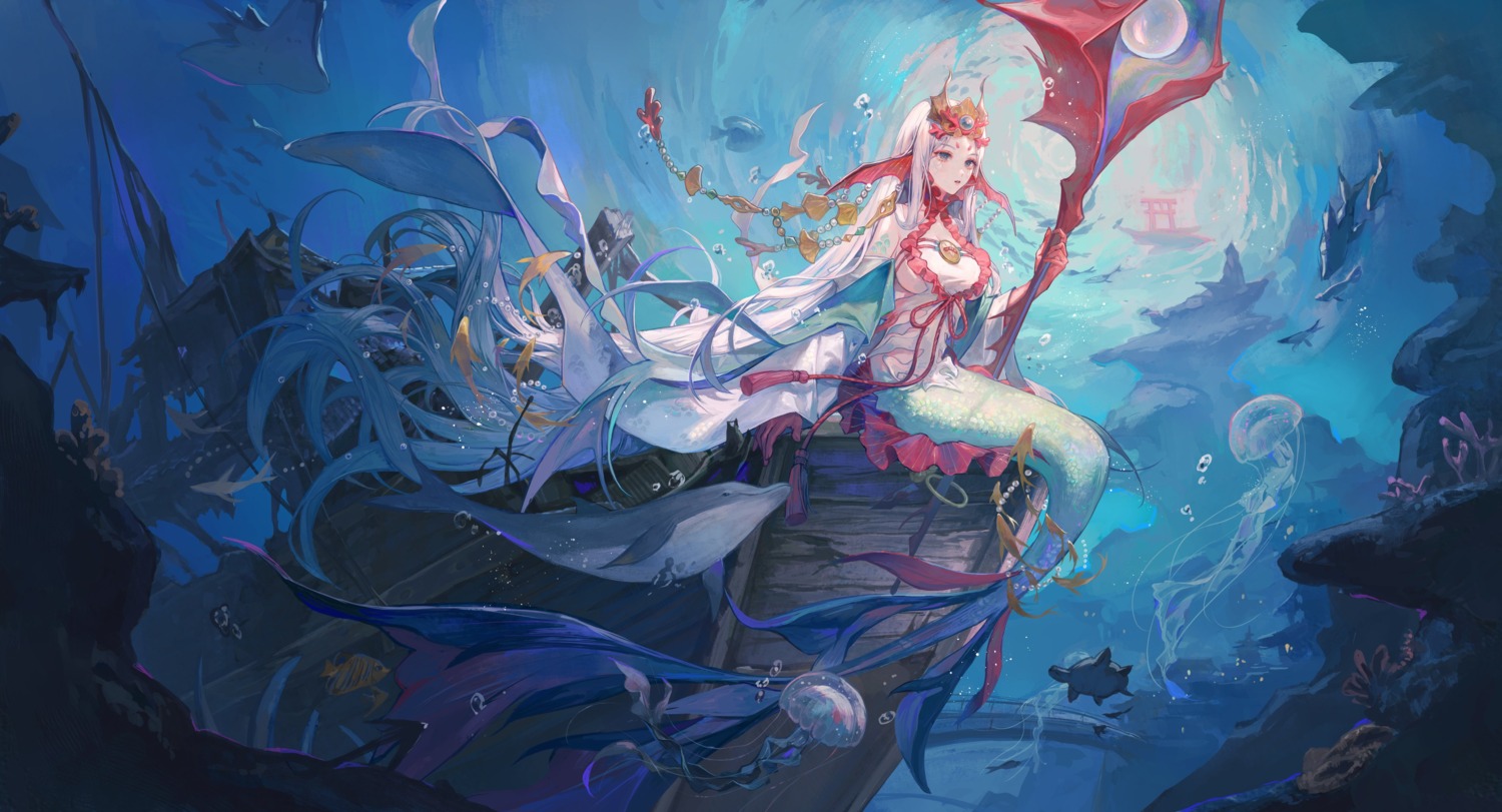 maccha_(mochancc) mermaid monster_girl onmyouji tail weapon