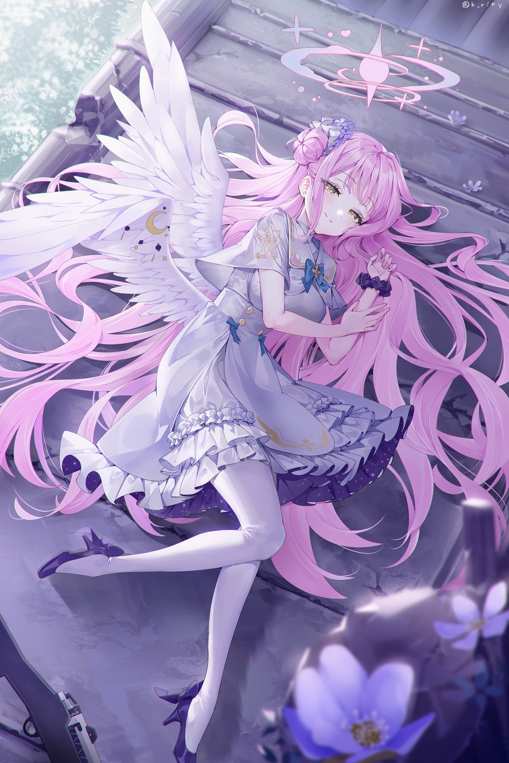 angel blue_archive dress heels misono_mika pantyhose rity wings