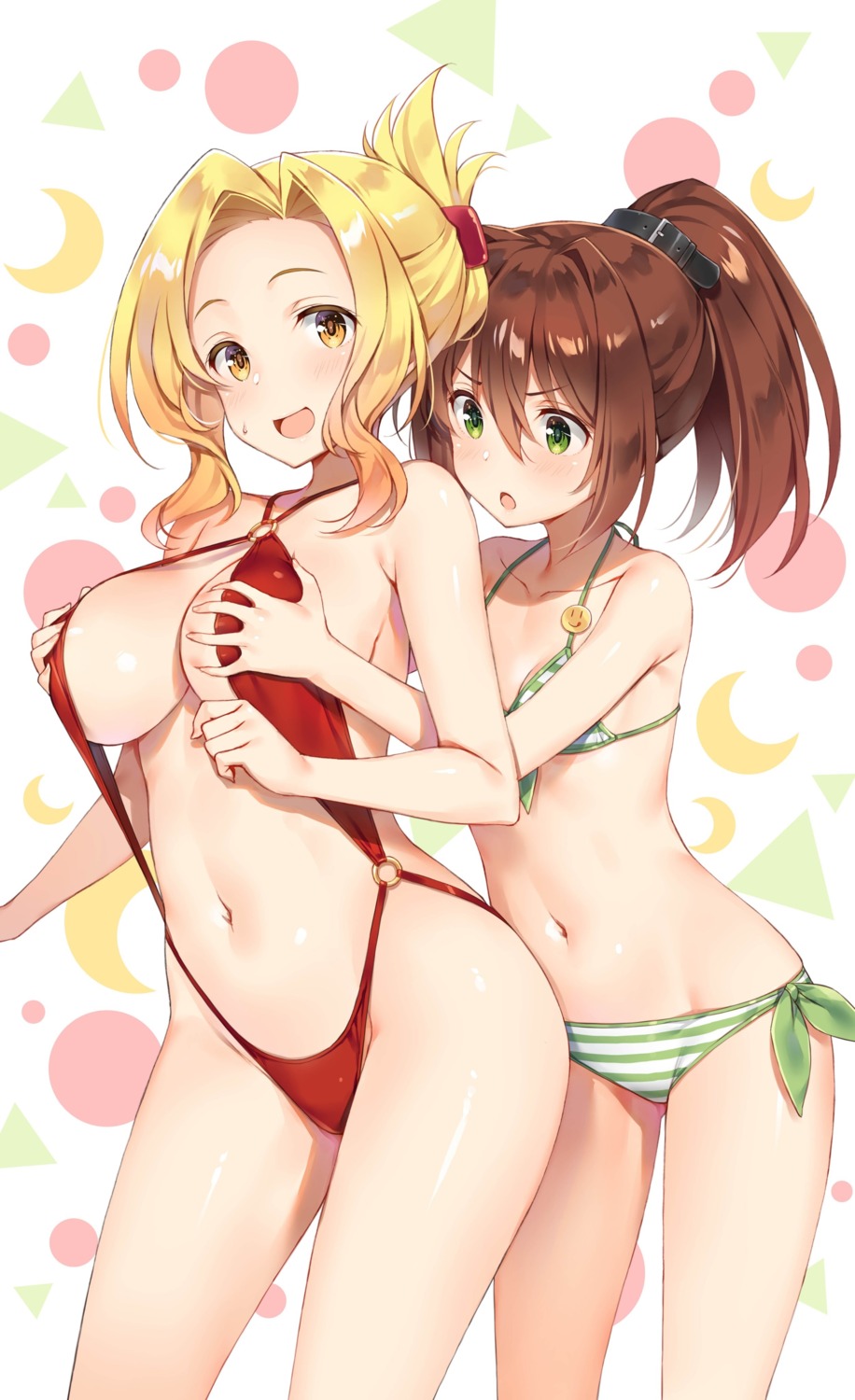 bikini breast_grab kono_subarashii_sekai_ni_shukufuku_wo! luna_(konosuba) possible_duplicate rin_(konosuba) sling_bikini swimsuits yuri yuuki_hagure