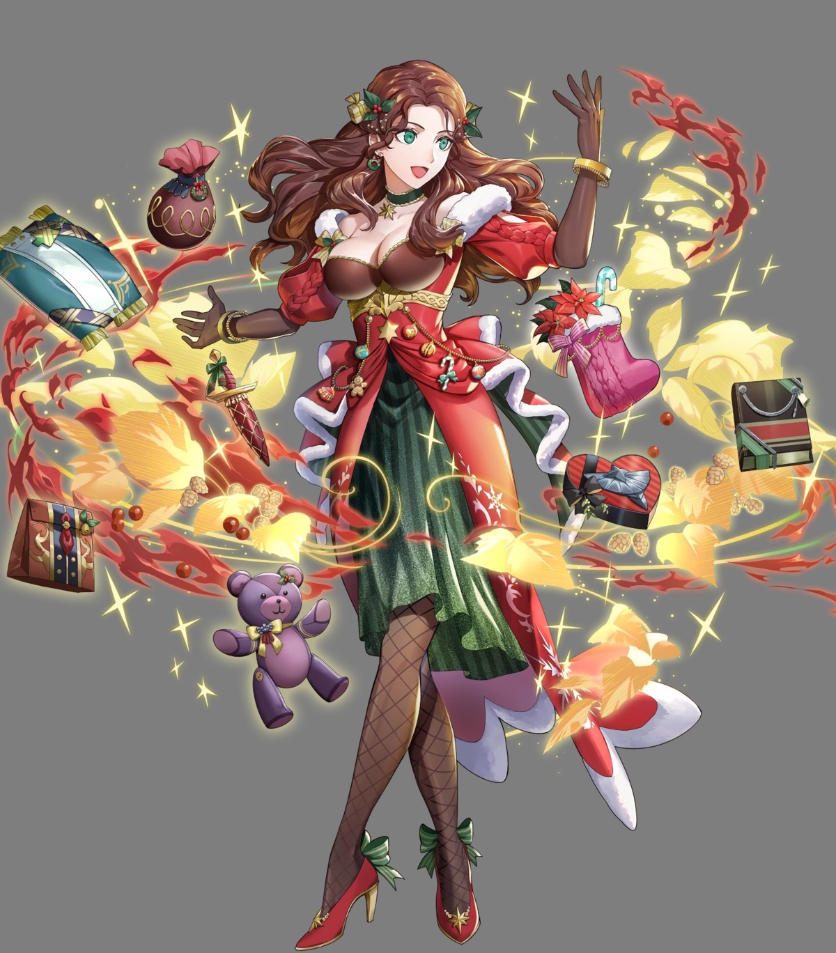 christmas cleavage dorothea_arnault dress fire_emblem fire_emblem_three_houses fire_emblem_warriors:_three_hopes fishnets heels koei_tecmo mikurou nintendo no_bra thighhighs