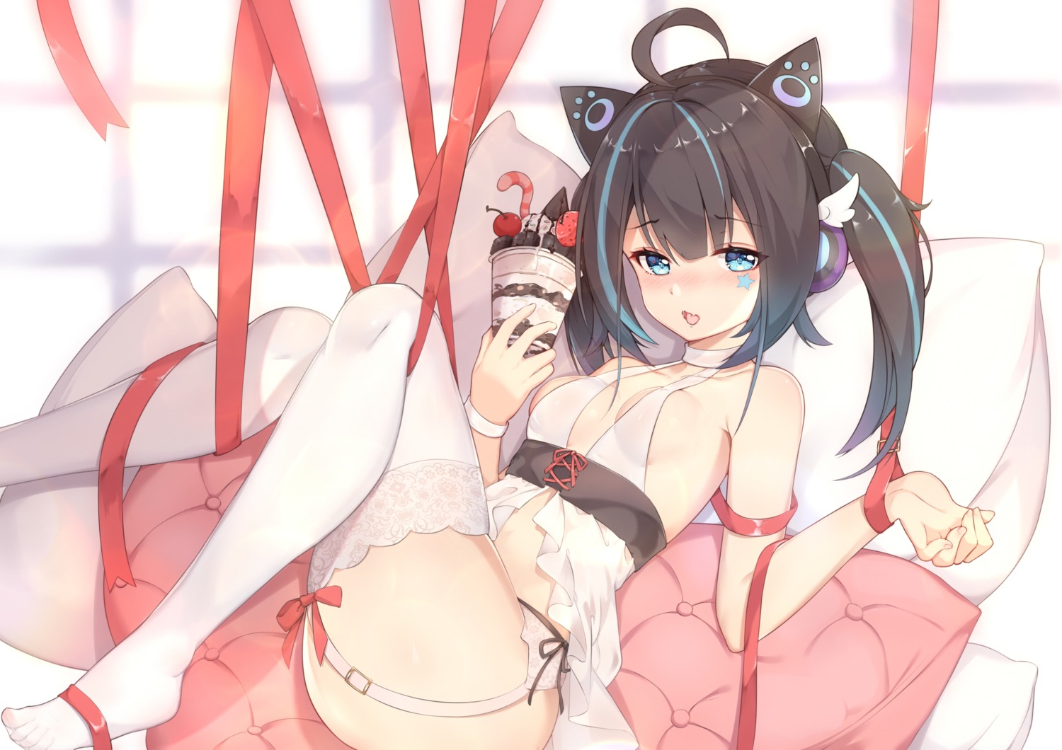 animal_ears headphones kuroida lingerie nekomimi no_bra pantsu stockings string_panties thighhighs