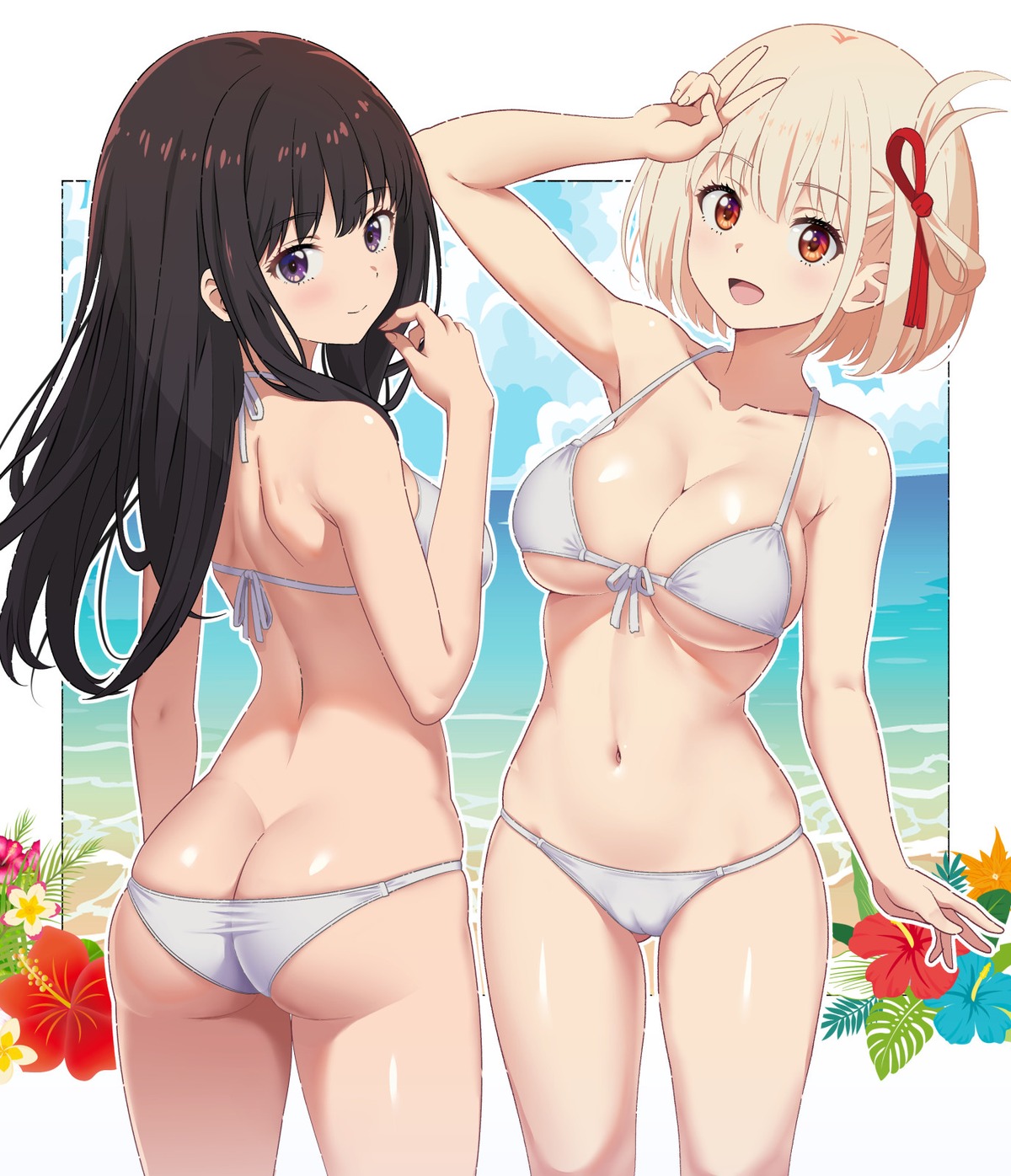 ass bikini_top cameltoe inoue_takina lycoris_recoil nanikairu nishikigi_chisato panty_pull swimsuits thong