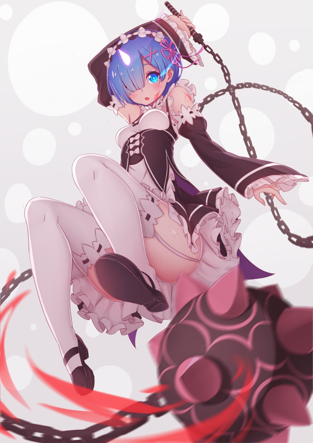 maid pantsu re_zero_kara_hajimeru_isekai_seikatsu rem_(re_zero) stockings thighhighs weapon zeolch