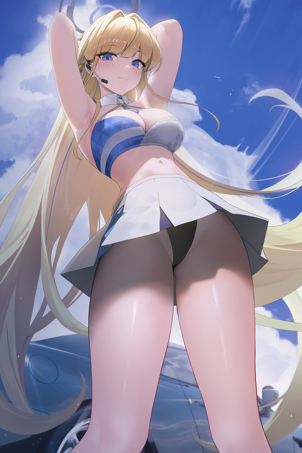 asuma_toki blue_archive cheerleader halo no_bra pantsu rkin skirt_lift thong