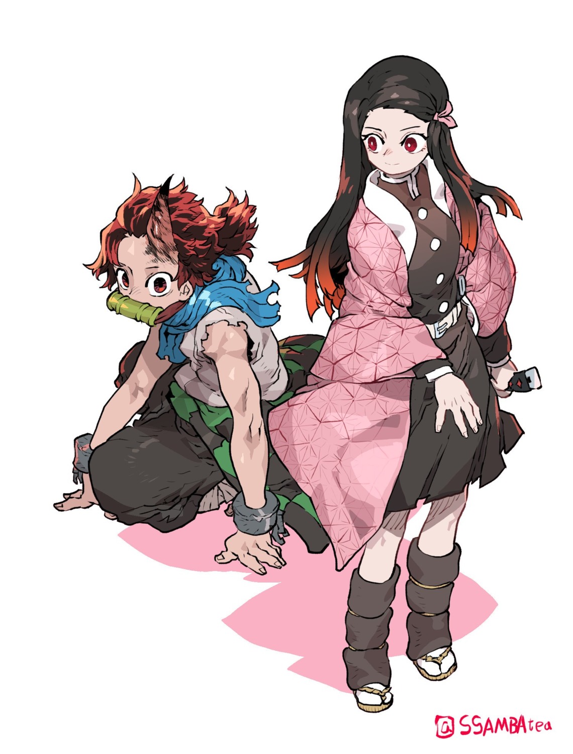 cosplay horns japanese_clothes kamado_nezuko kamado_tanjirou kimetsu_no_yaiba ssambatea uniform