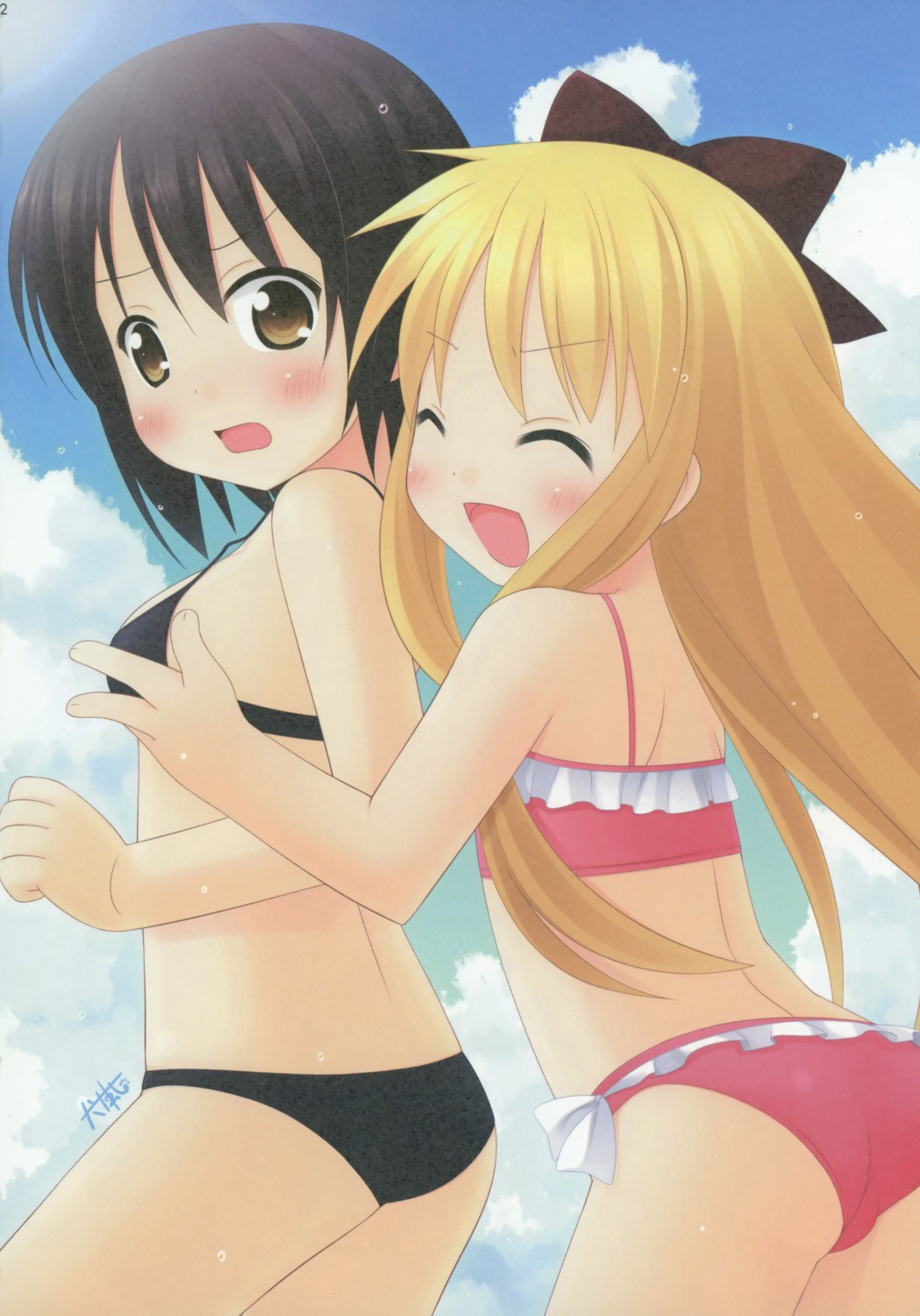 bikini funami_yui inuarasi paper_texture swimsuits toshinou_kyouko watagashi yuru_yuri