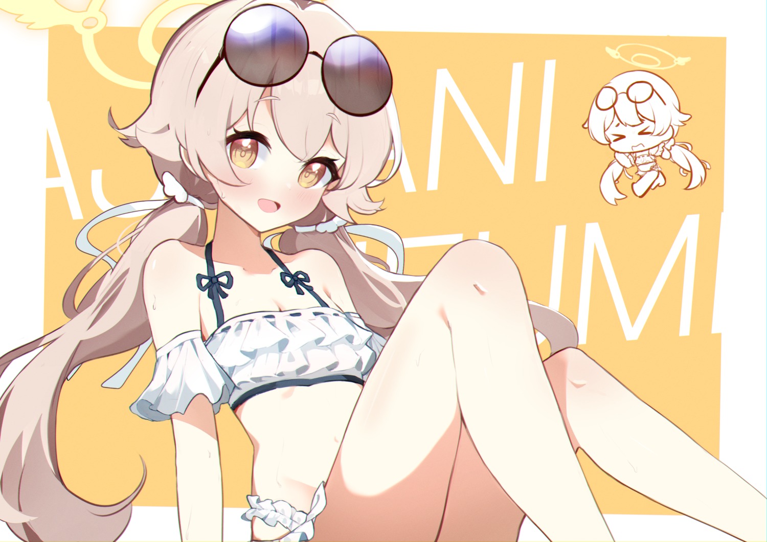 ajitani_hifumi bikini blue_archive chibi halo loli megane meliach swimsuits