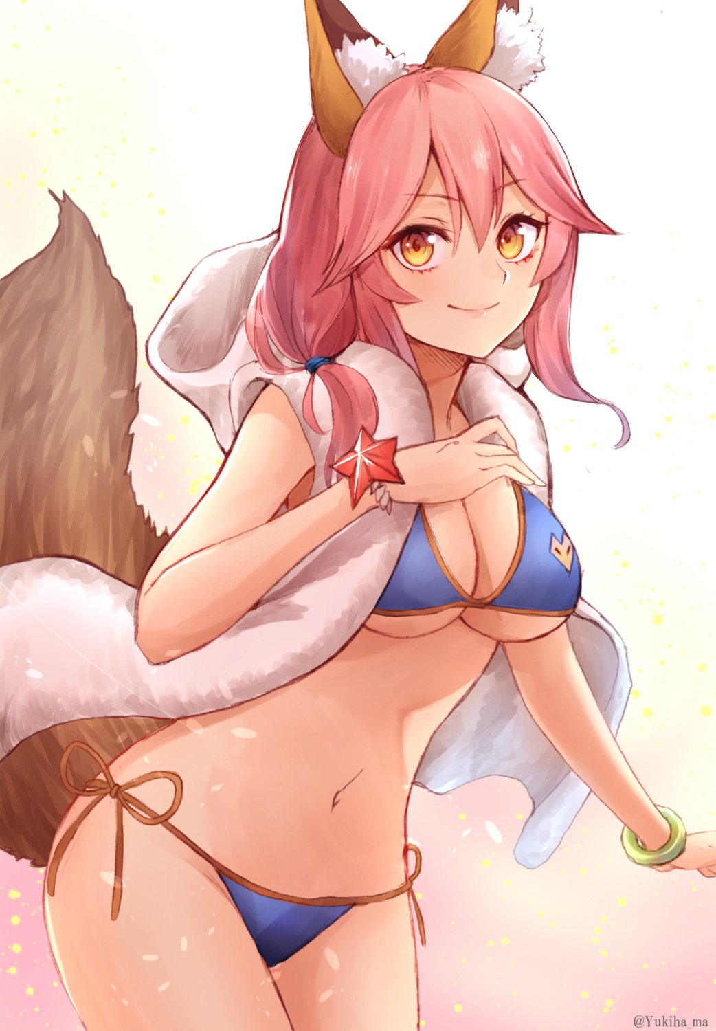 animal_ears bikini cleavage fate/extra fate/grand_order fate/stay_night swimsuits tail tamamo_no_mae underboob yukihama