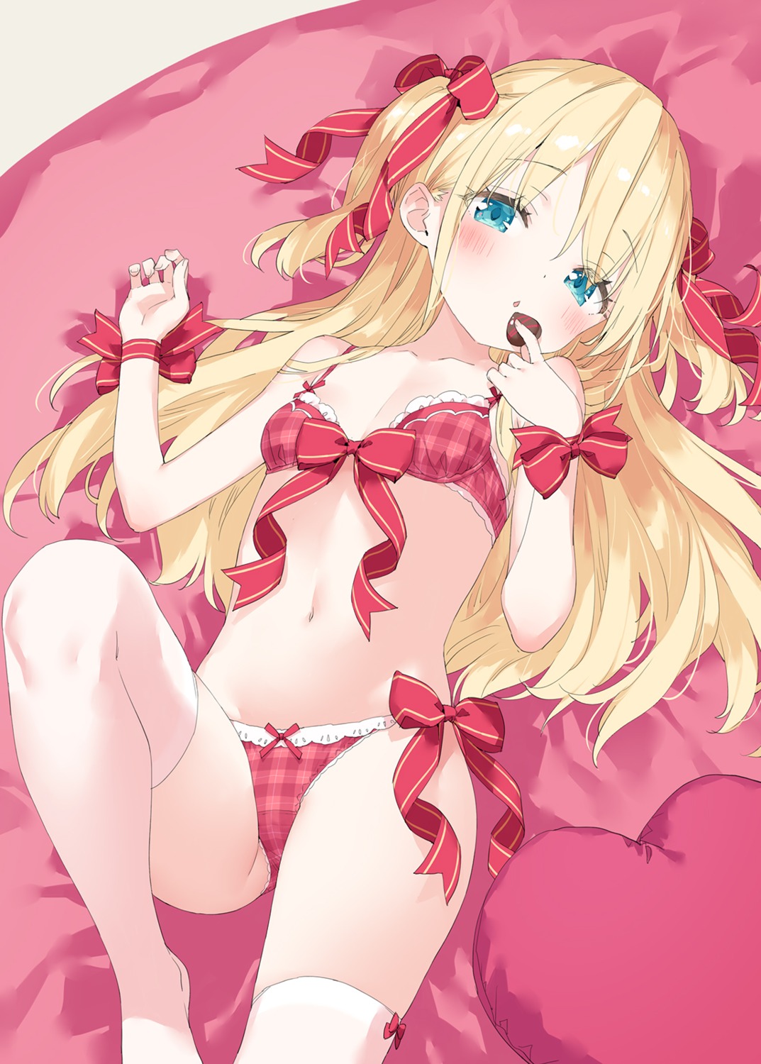 bra kani_biimu loli pantsu shimotsuki_potofu string_panties thighhighs valentine