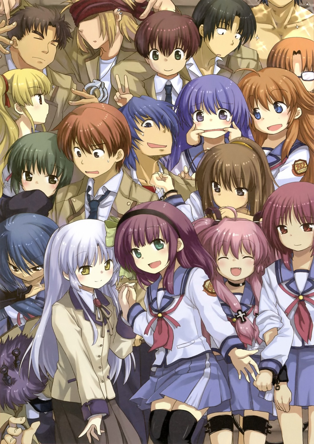 angel_beats! fuchita_hisako fujimaki hinata_hideki hinata_nonoka irie_miyuki iwasawa_masami matsushita_godan nakamura_yuri naoi_ayato noda ooyama otonashi_yuzuru seifuku sekine_shiori shiina tachibana_kanade takamatsu takeyama thighhighs tk_(angel_beats!) yoshioka_yui yusa