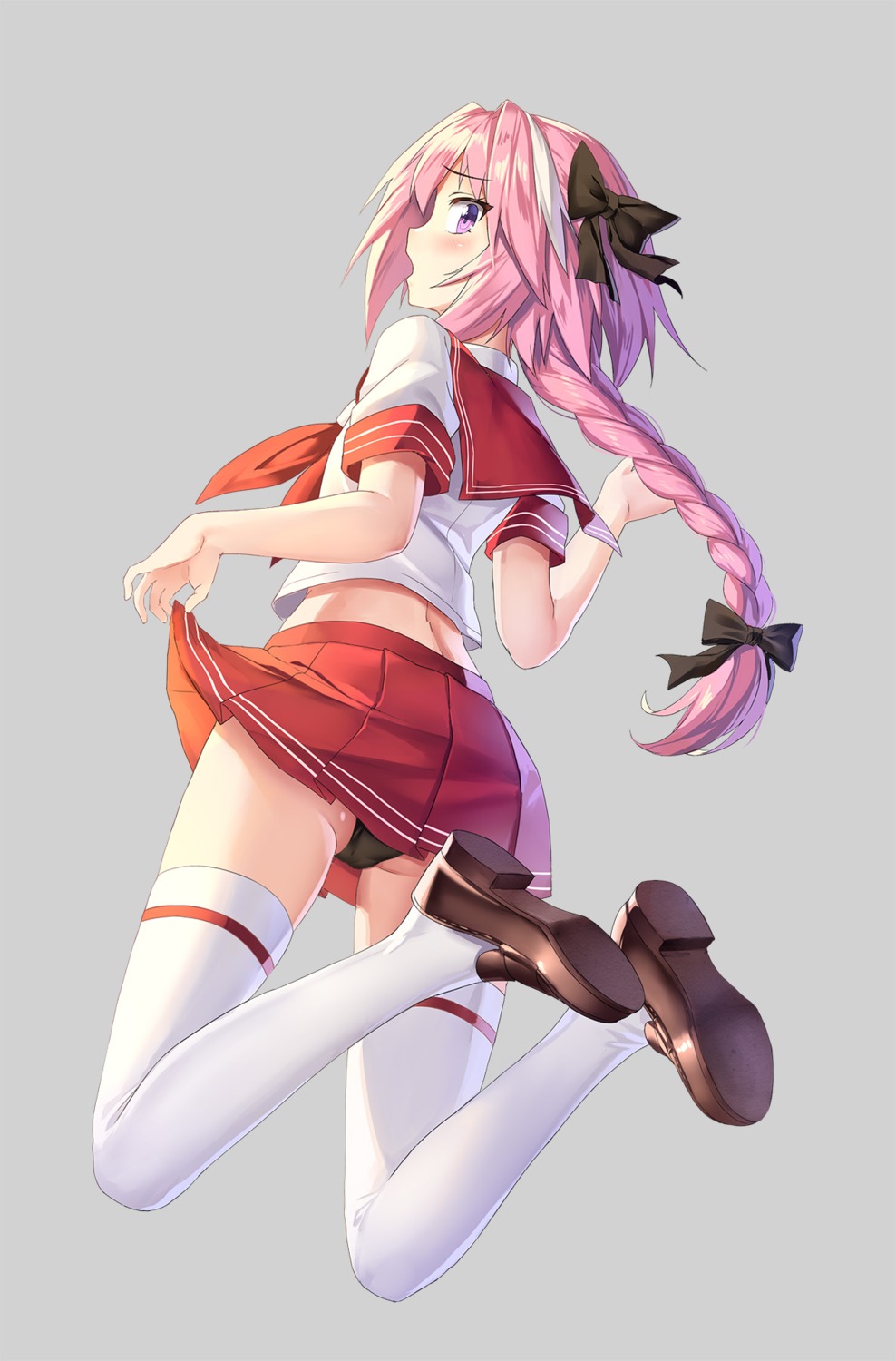 astolfo_(fate) drogoth fate/apocrypha fate/grand_order fate/stay_night pantsu seifuku skirt_lift thighhighs trap