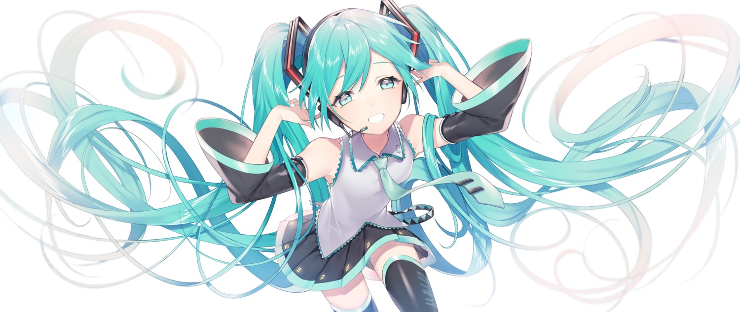 hatsune_miku headphones sogawa thighhighs vocaloid