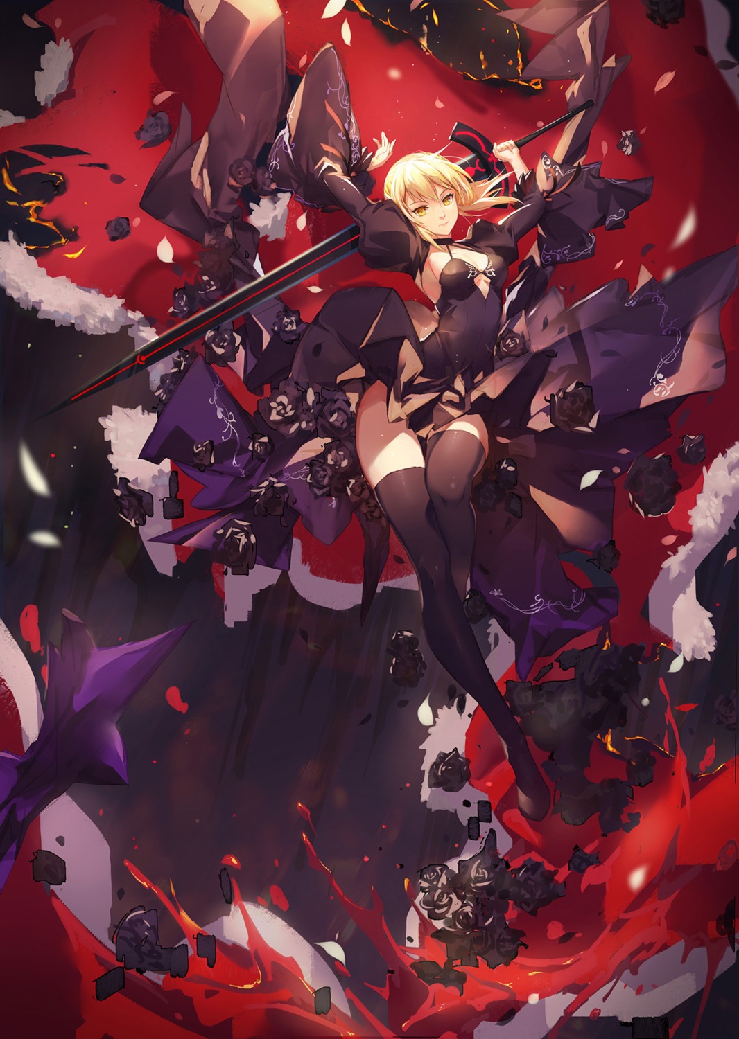 atdan cleavage dress fate/stay_night saber saber_alter sword thighhighs