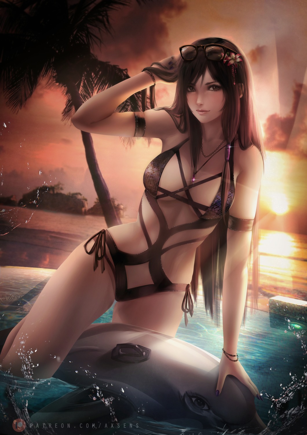 axsens dead_or_alive kokoro megane swimsuits wet