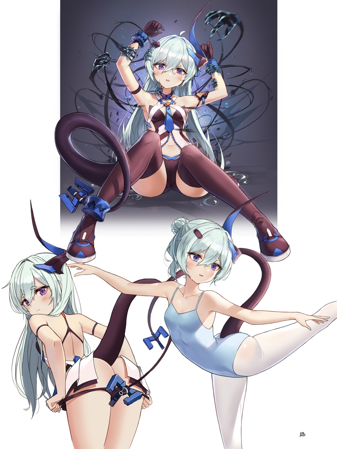 aliceblue ass benghuai_xueyuan bondage cleavage honkai_impact horns leotard liliya_olenyeva panty_pull pantyhose tail thighhighs undressing