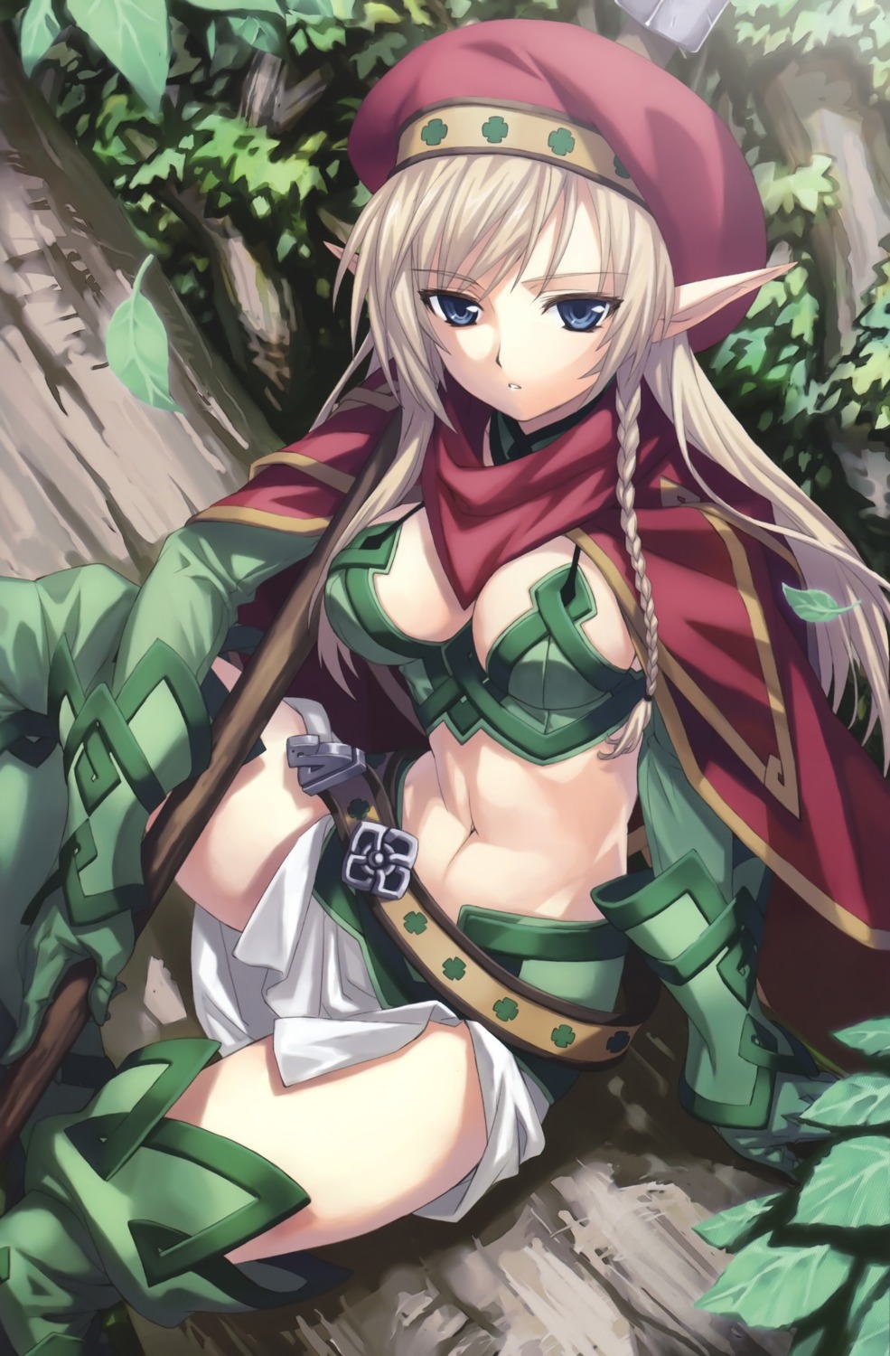 alleyne cleavage elf matsuryuu pointy_ears queen's_blade thighhighs