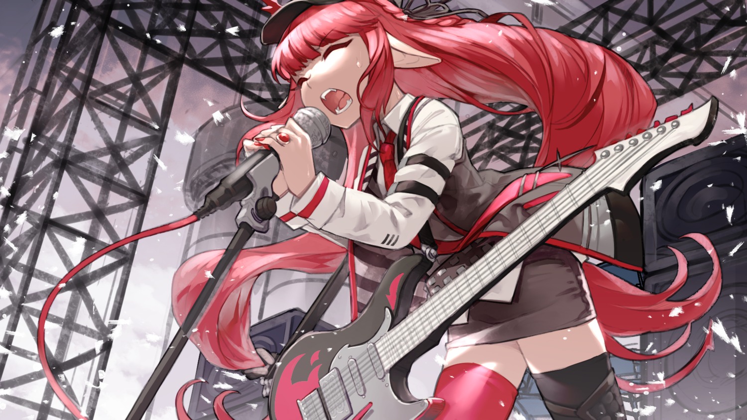 aoi_tsunami arknights guitar pointy_ears thighhighs vigna_(arknights) wallpaper