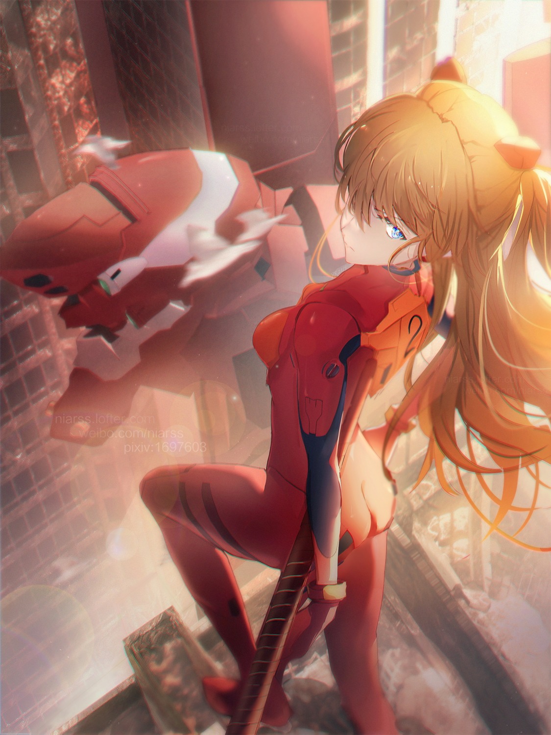 ass bodysuit mecha neon_genesis_evangelion souryuu_asuka_langley tagme weapon