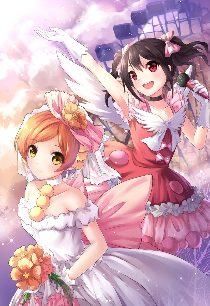 althea_(sakiya0000) dress hoshizora_rin love_live! wedding_dress yazawa_nico