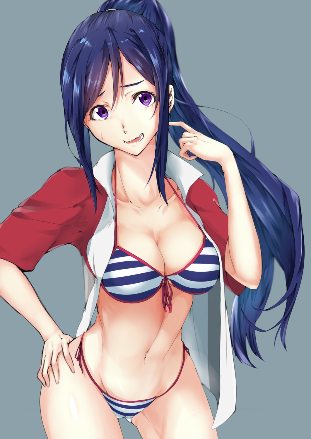 bikini cleavage love_live!_sunshine!! matsuura_kanan open_shirt swimsuits takuwanko